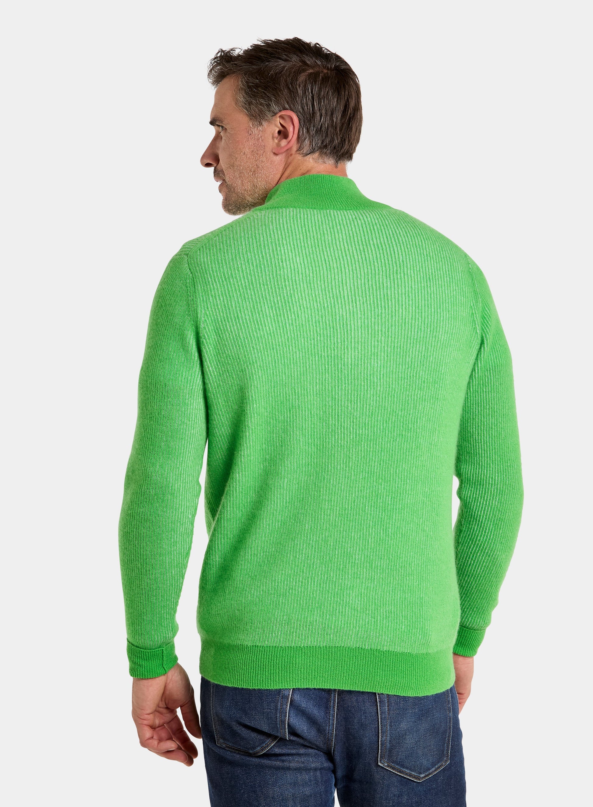 Cashmere Plaited Rib 1/4 Zip in Lime