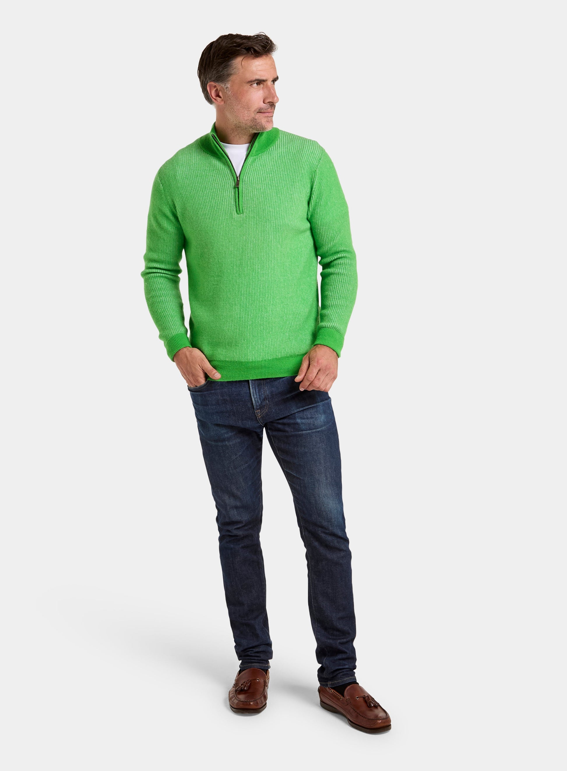 Cashmere Plaited Rib 1/4 Zip in Lime