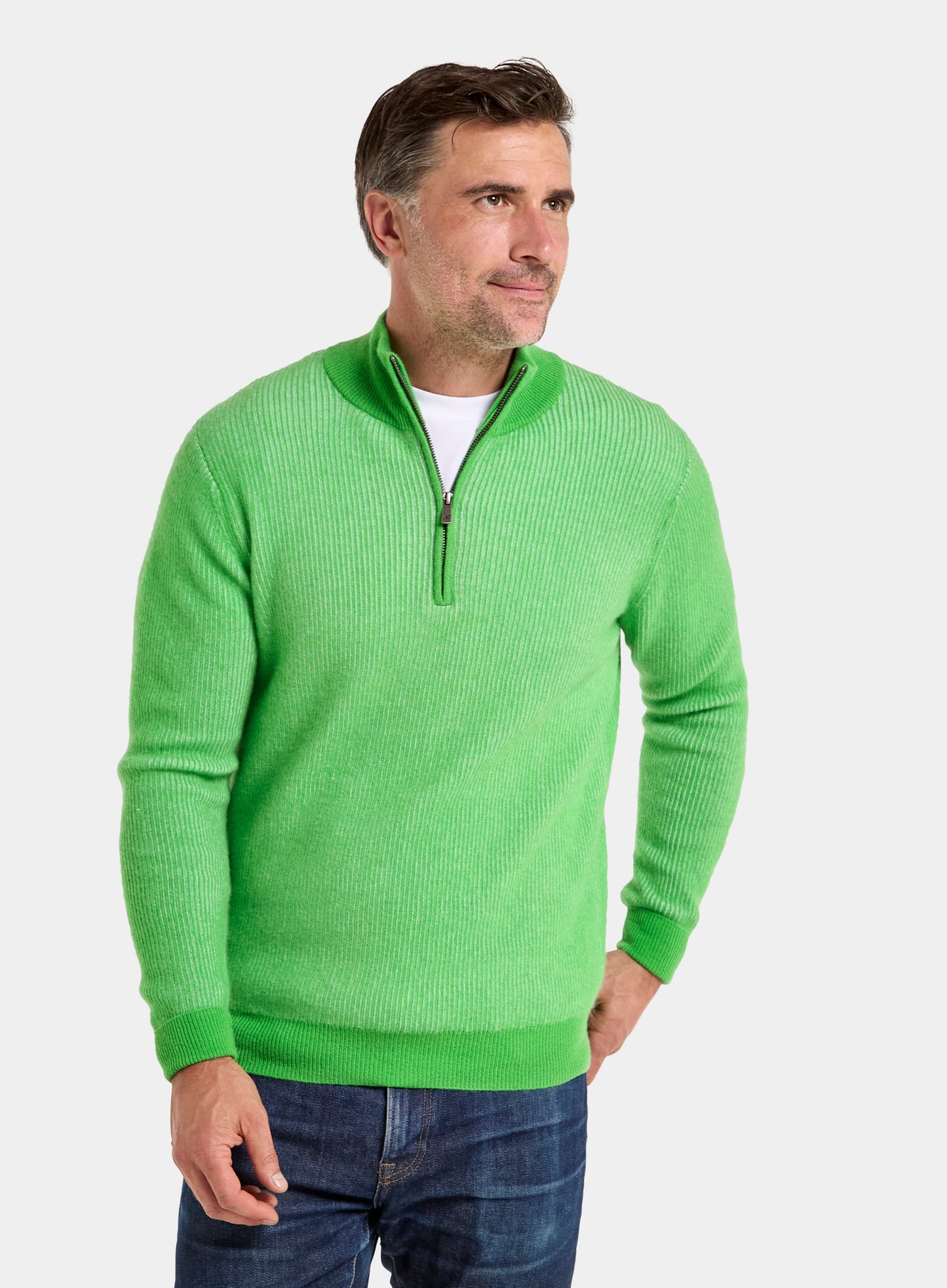 Cashmere Plaited Rib 1/4 Zip in Lime