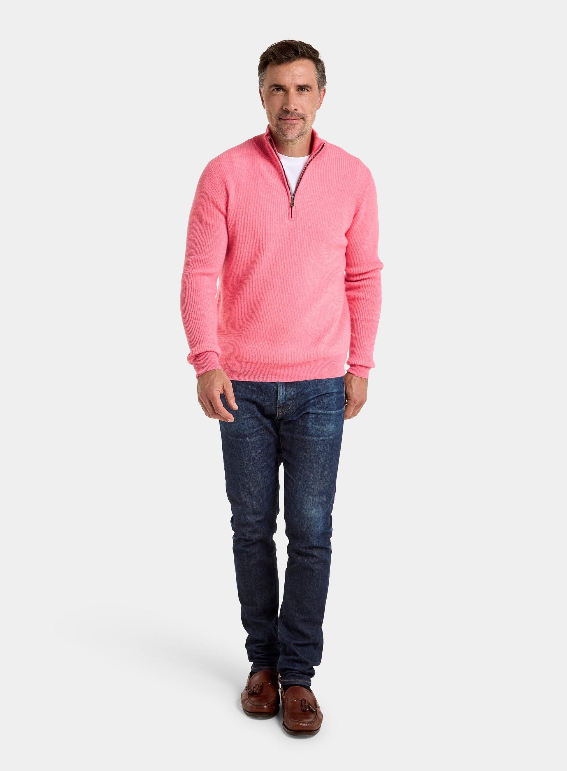 Cashmere Plaited Rib 1/4 Zip in Pink