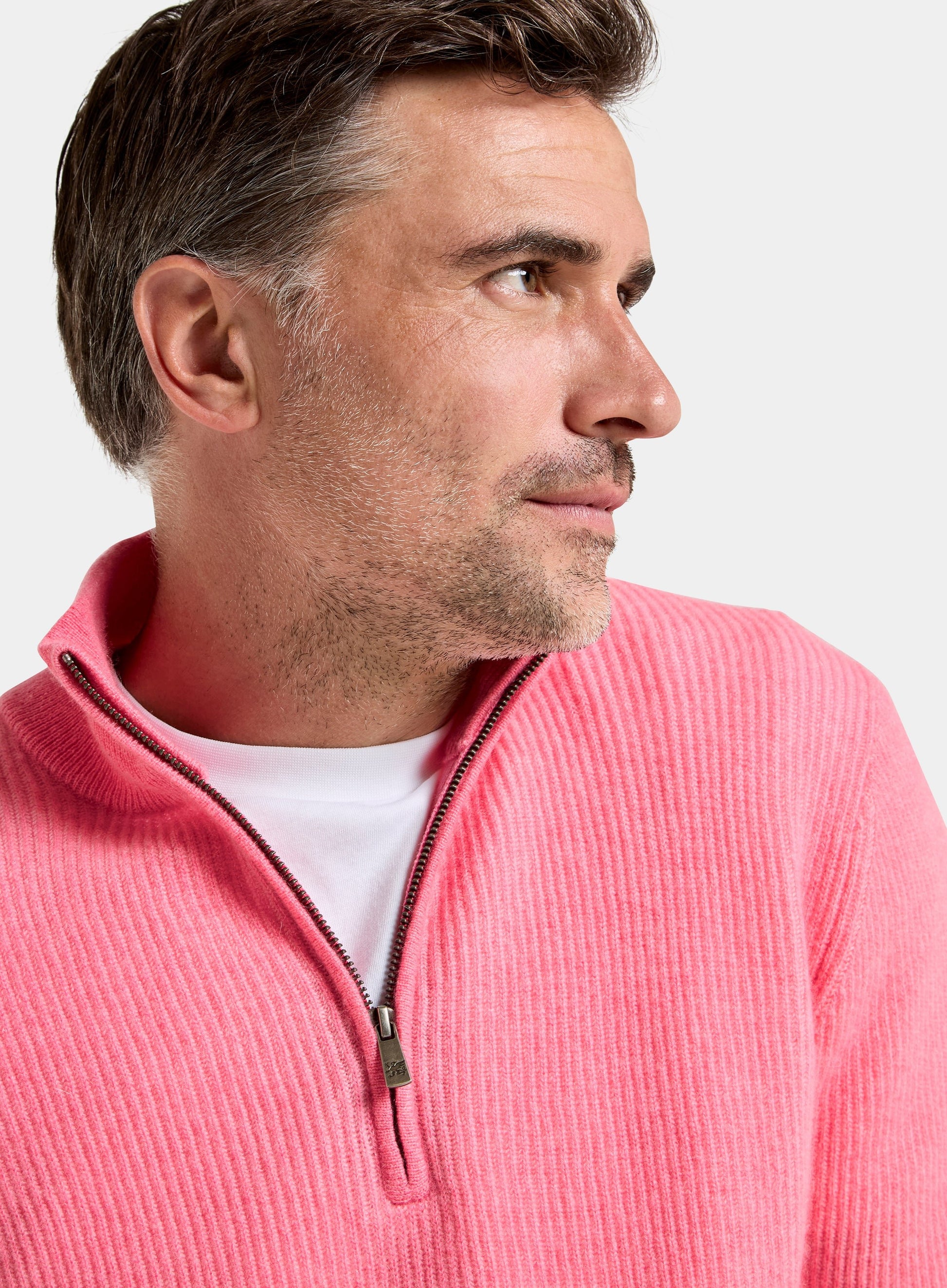 Cashmere Plaited Rib 1/4 Zip in Pink