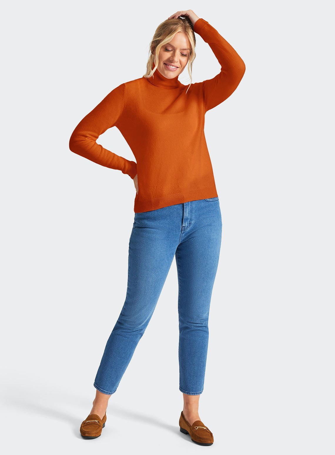 Cashmere Roll Neck in Rust