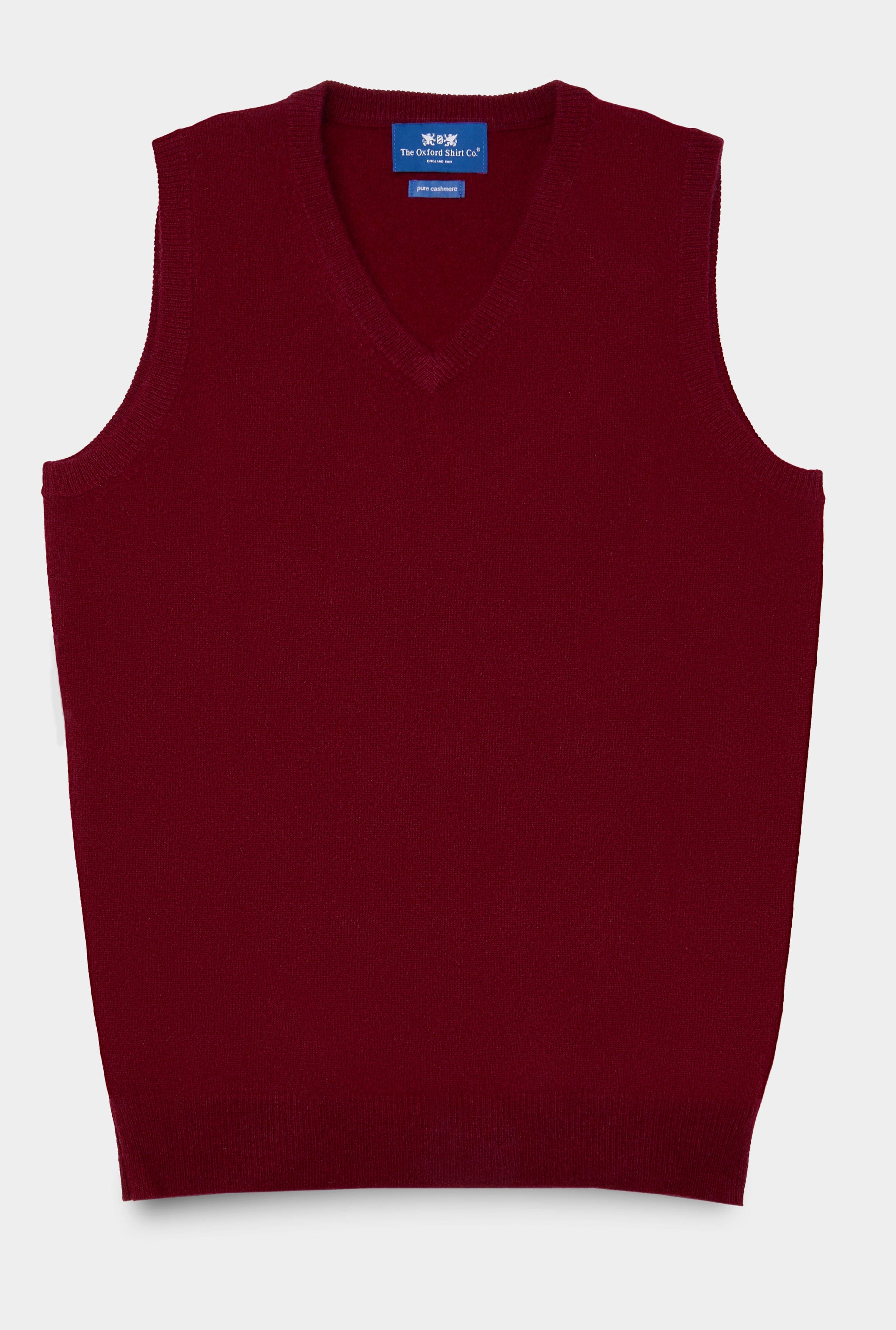Mens Cashmere Sleeveless Jumper in Bordeaux - Oxford Shirt Co.