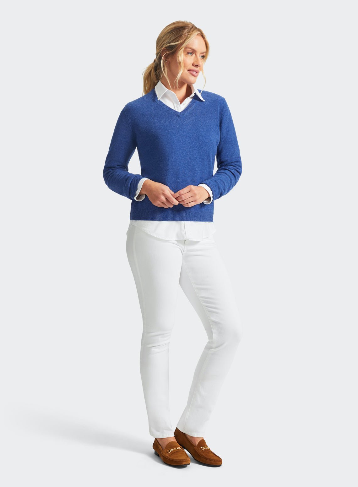 Cashmere V Neck in Denim
