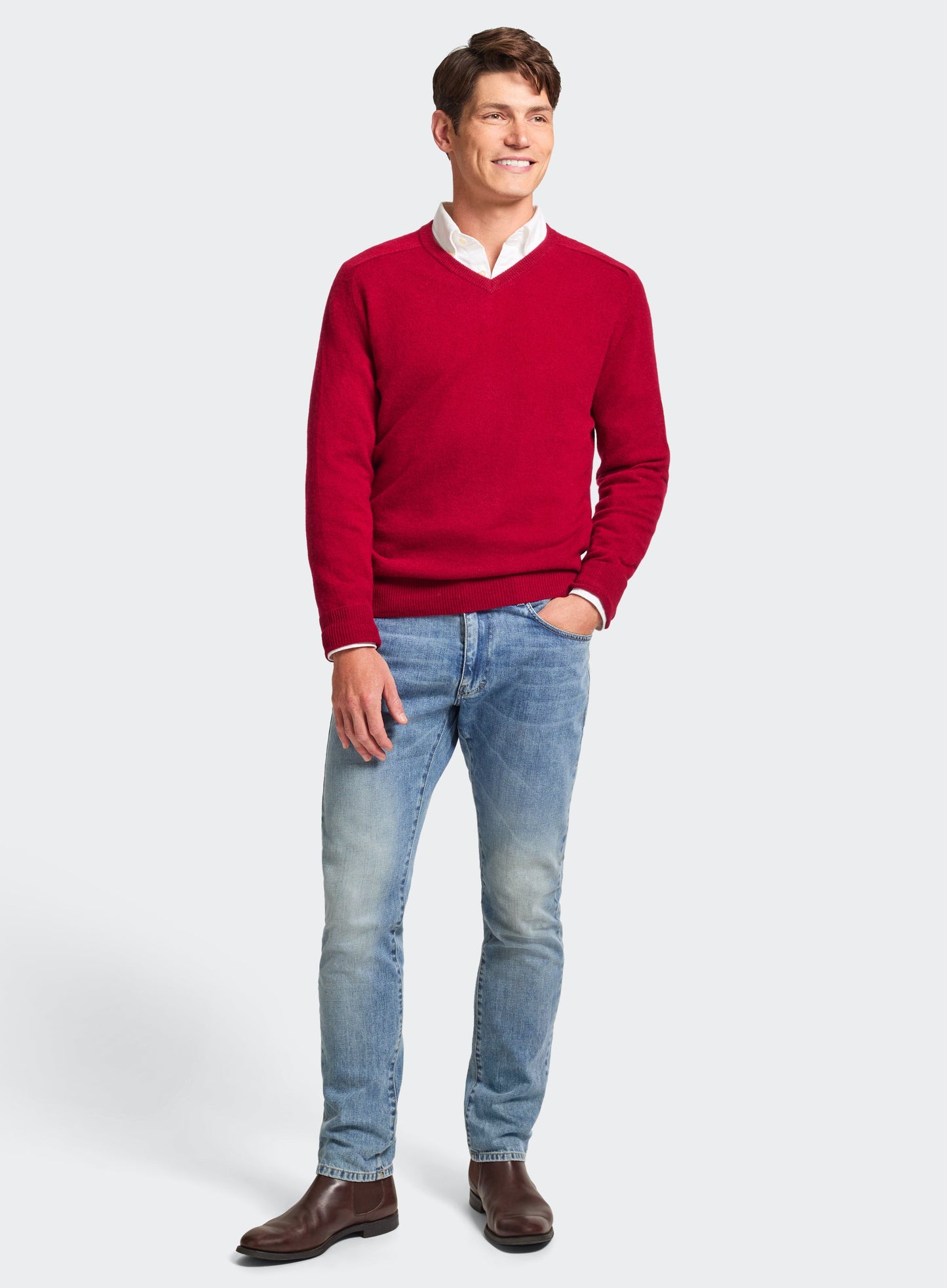 Cashmere V Neck in Red