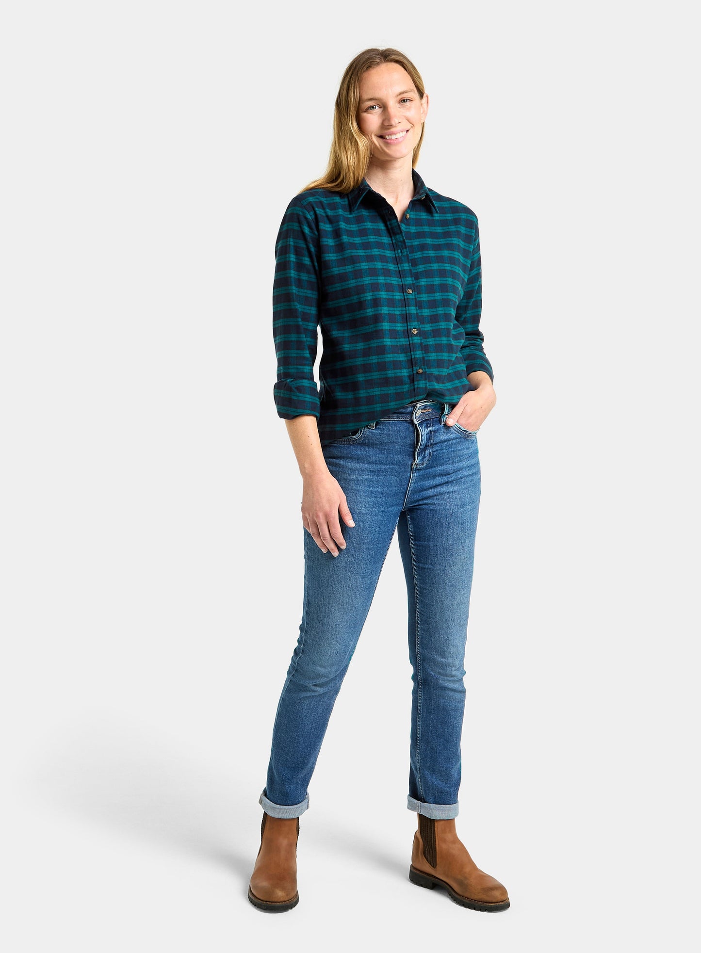 Classic Flannel Shirt - Green and Navy Check
