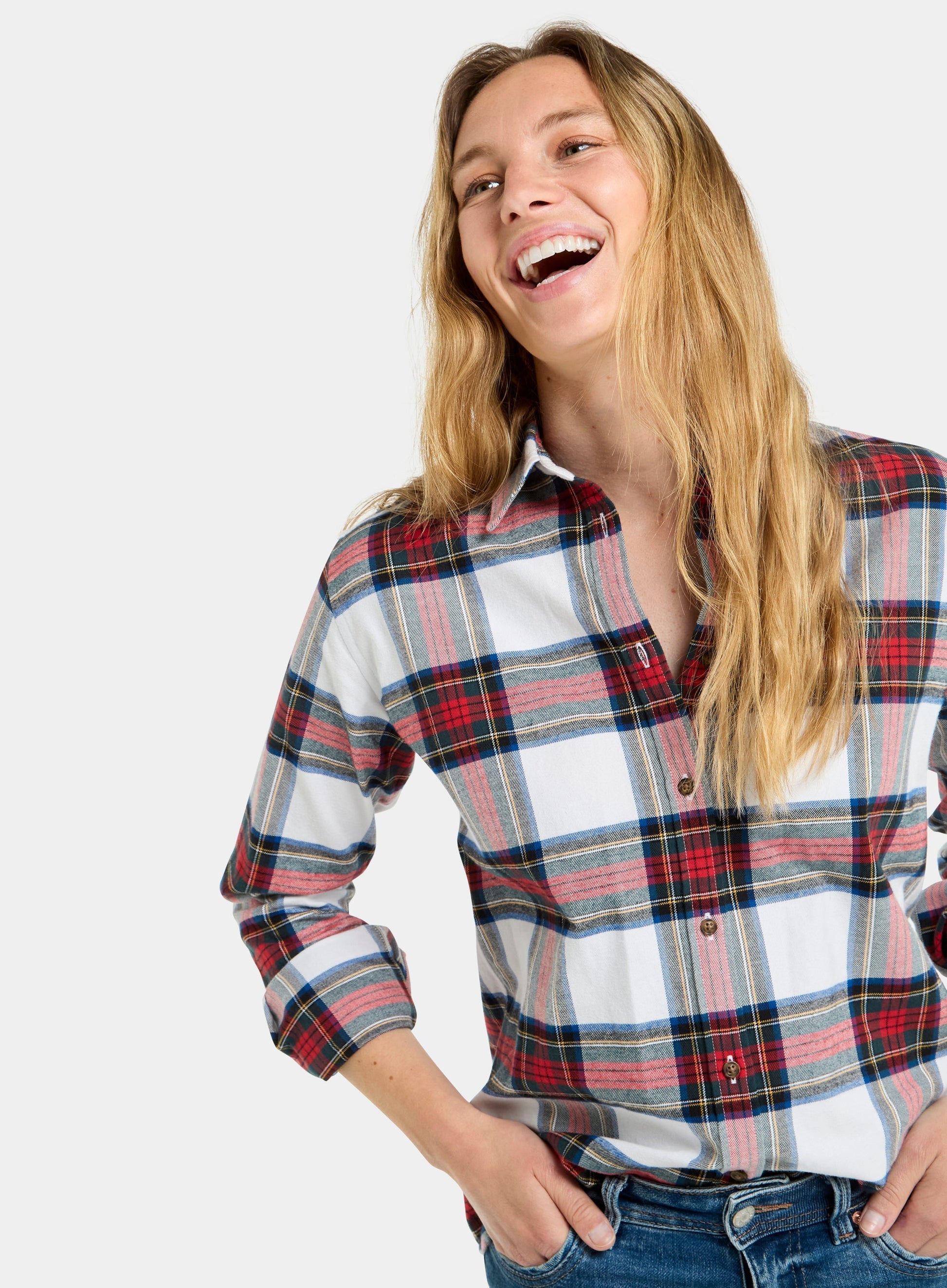 Classic Flannel Shirt - Red and Beige Check