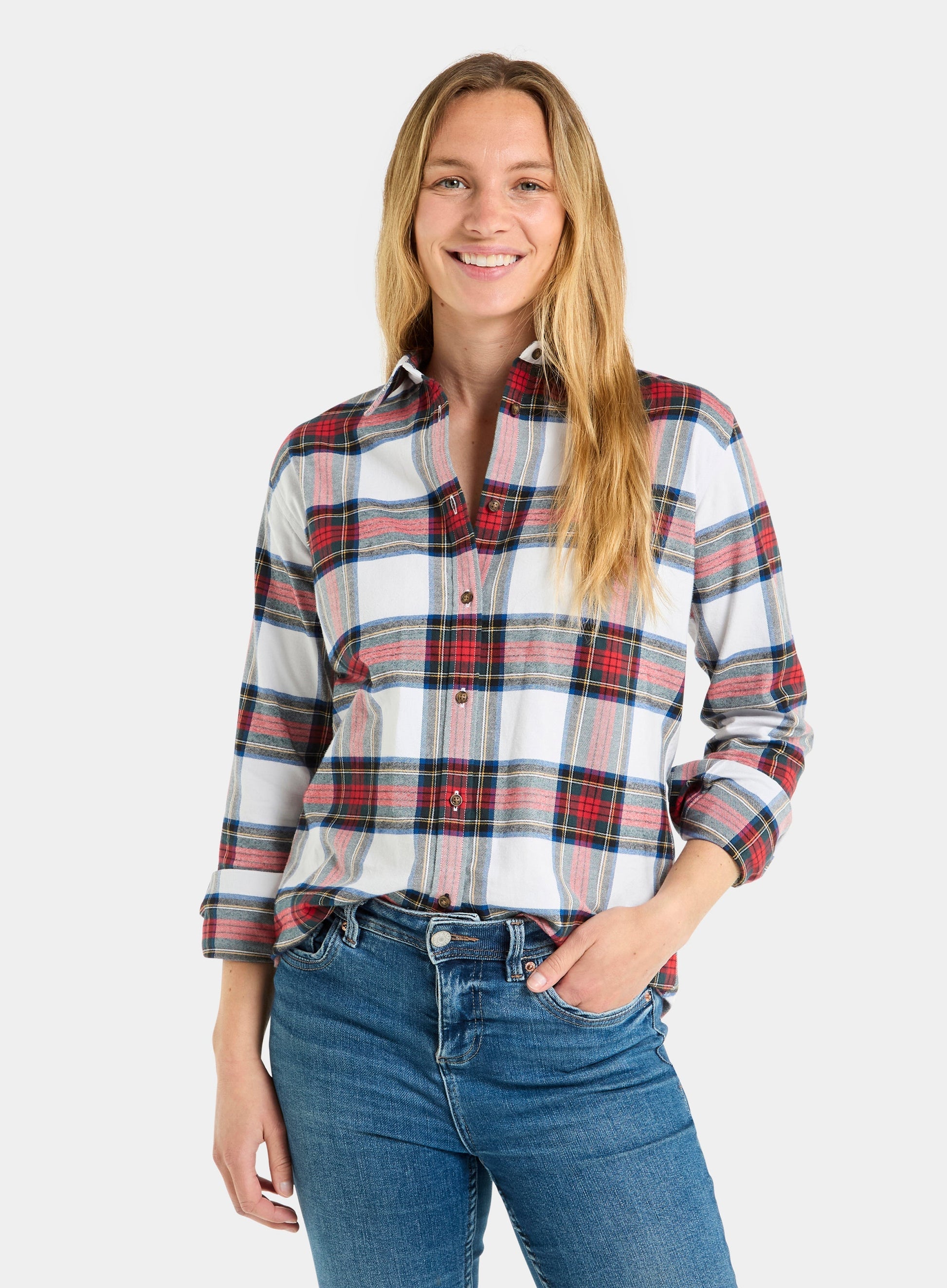 Classic Flannel Shirt - Red and Beige Check