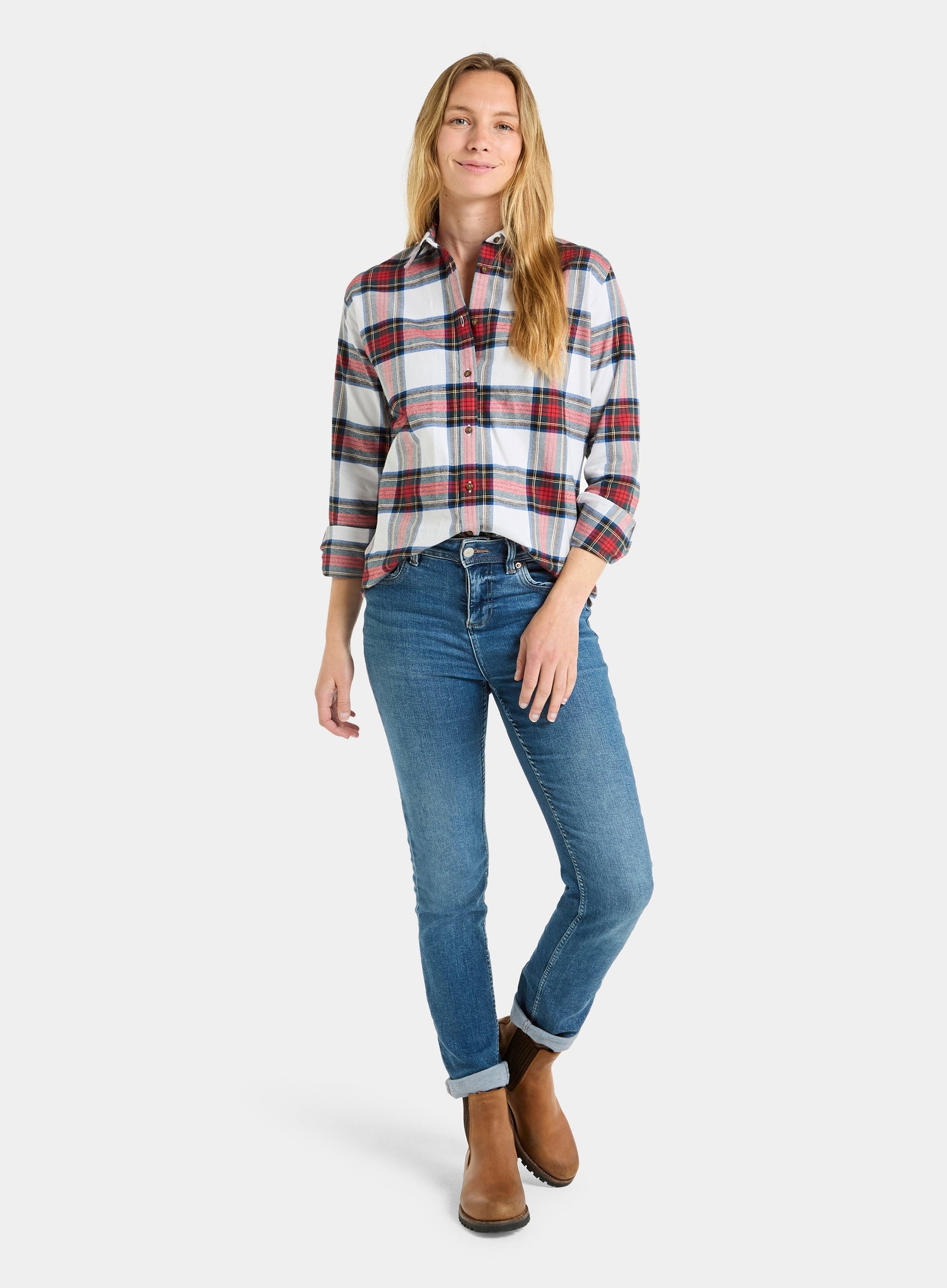 Classic Flannel Shirt - Red and Beige Check