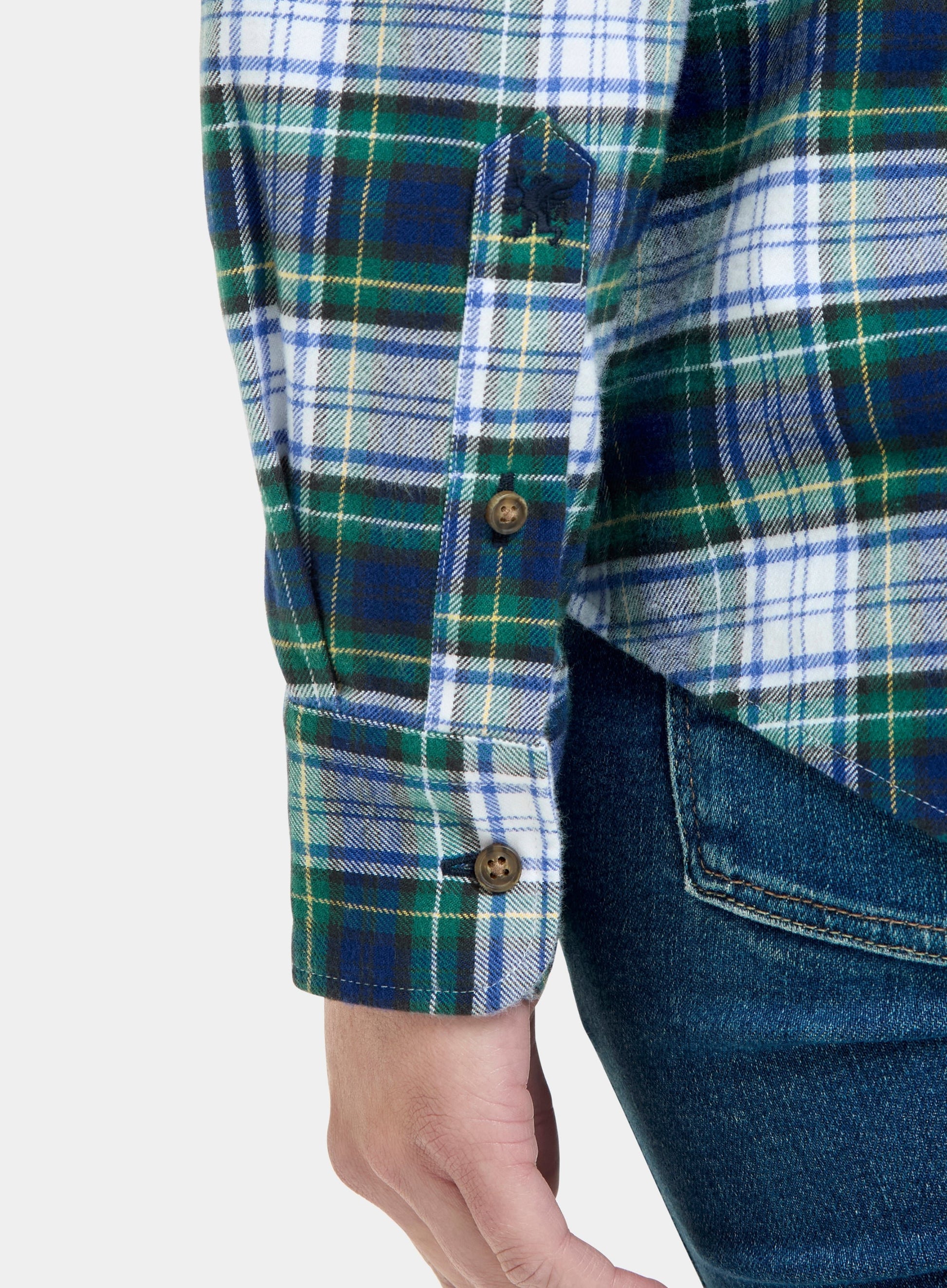 Classic Flannel Shirt - White and Green Check