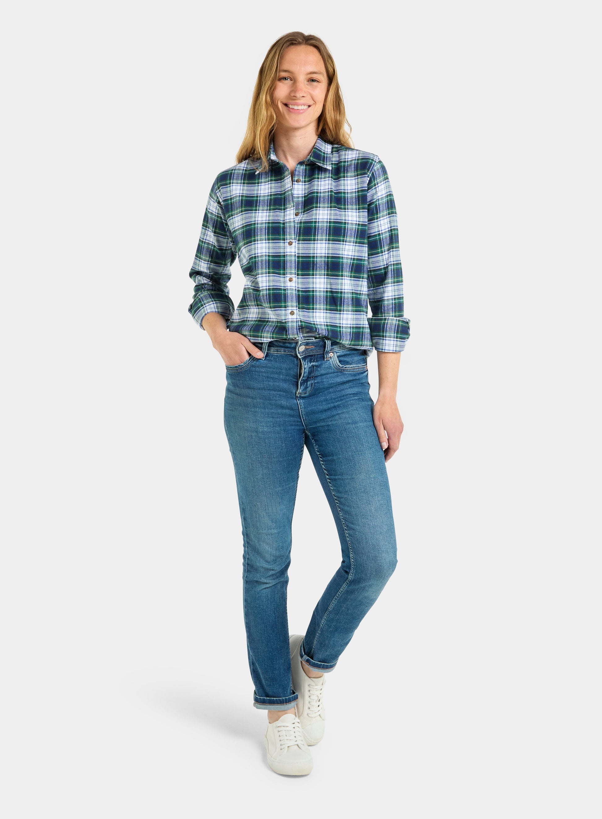 Classic Flannel Shirt - White and Green Check