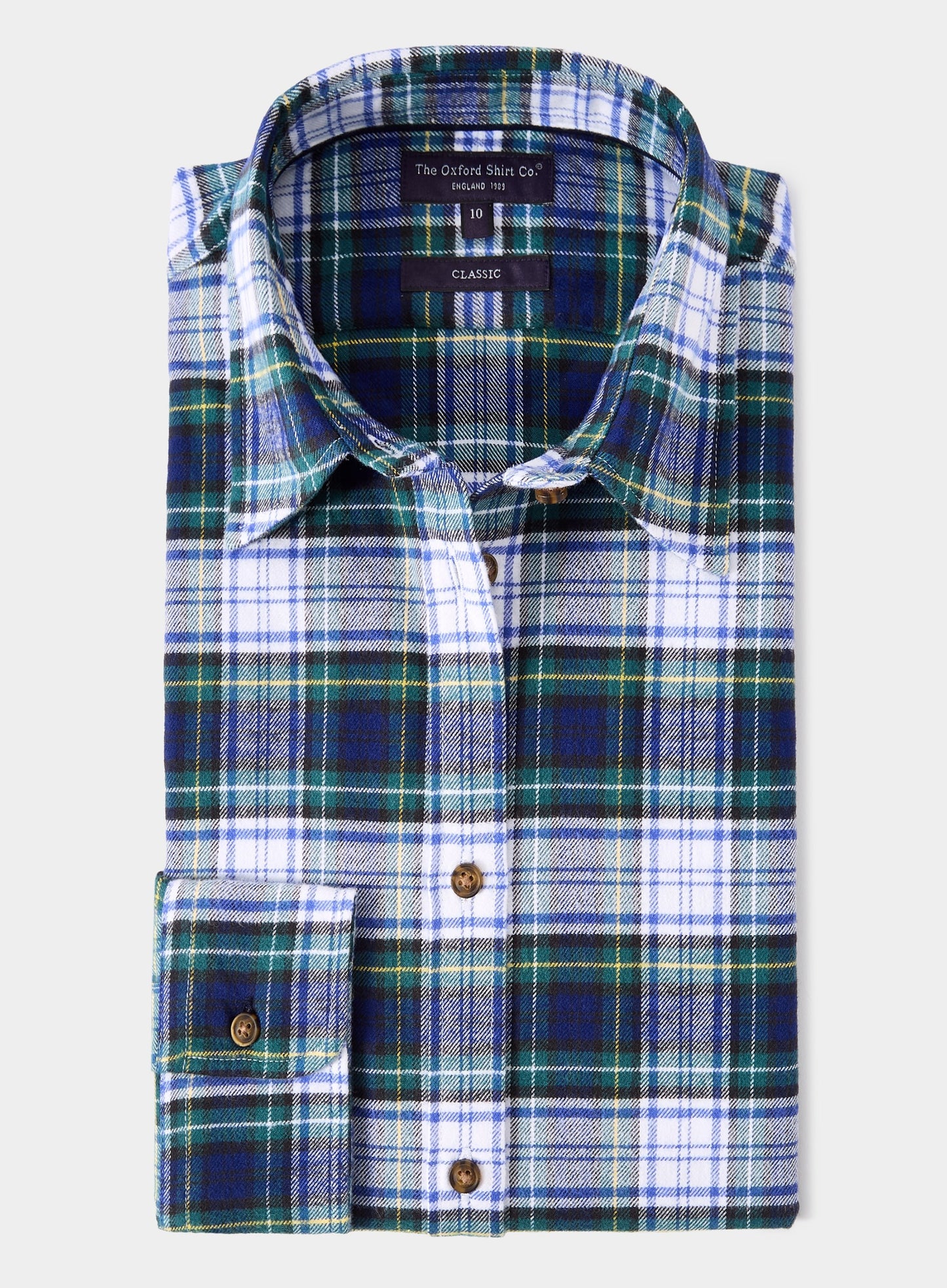 Classic Flannel Shirt - White and Green Check