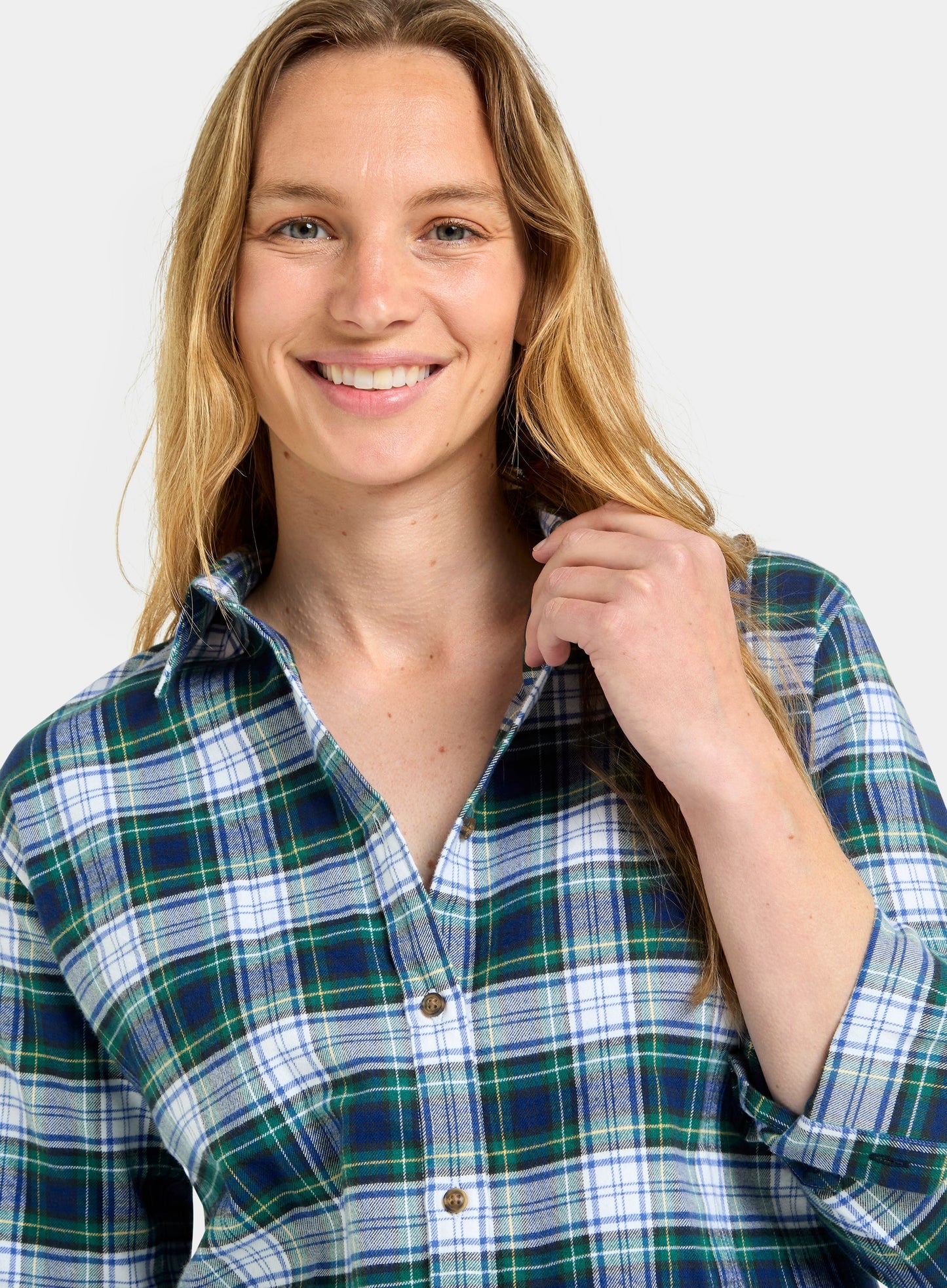Classic Flannel Shirt - White and Green Check