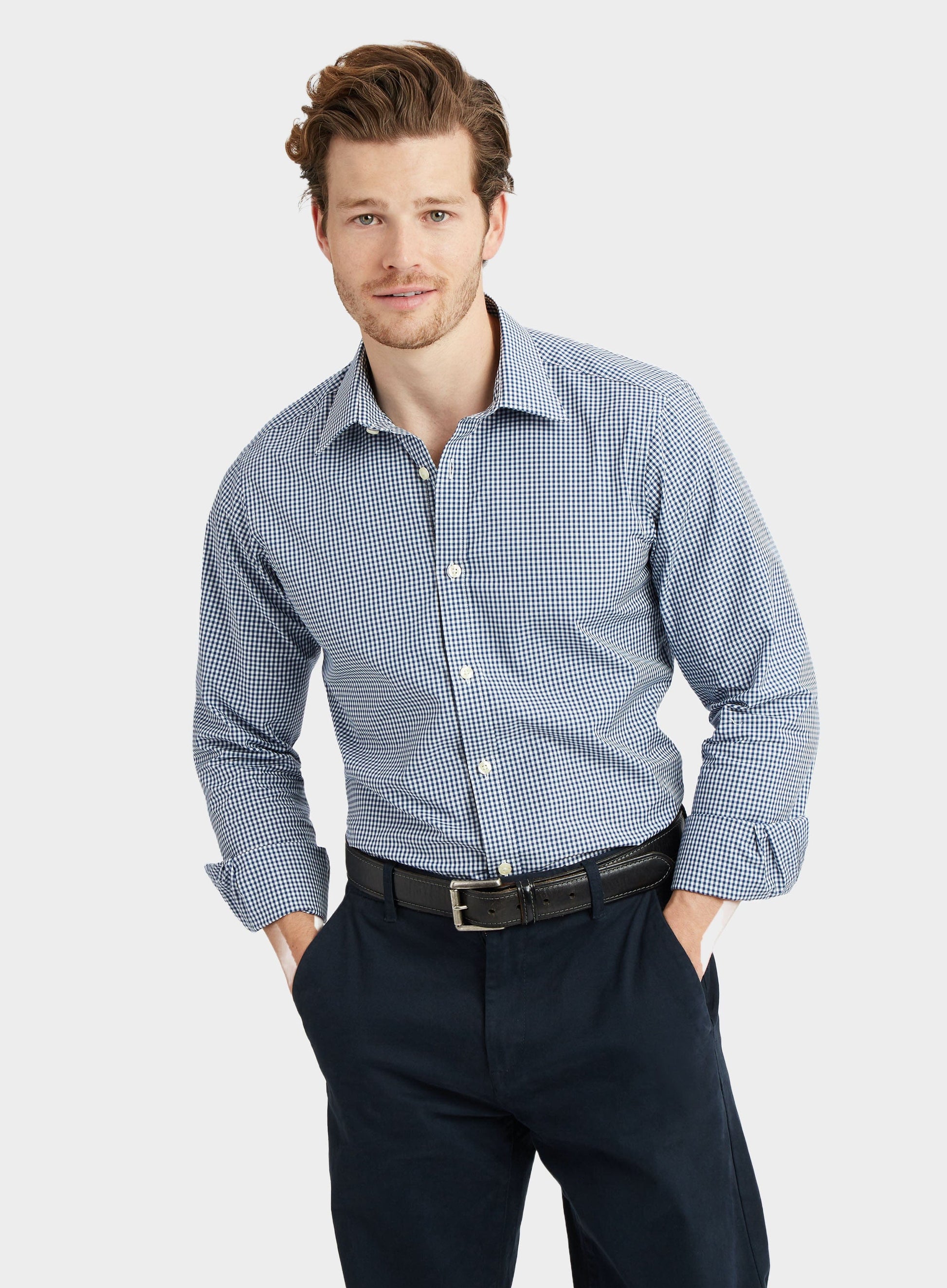 Mens Classic Gingham Shirt in Navy Oxford Shirt