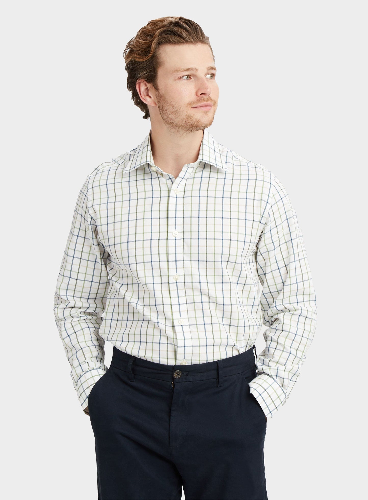 Classic Tattersall Shirt in Blue and Green Check