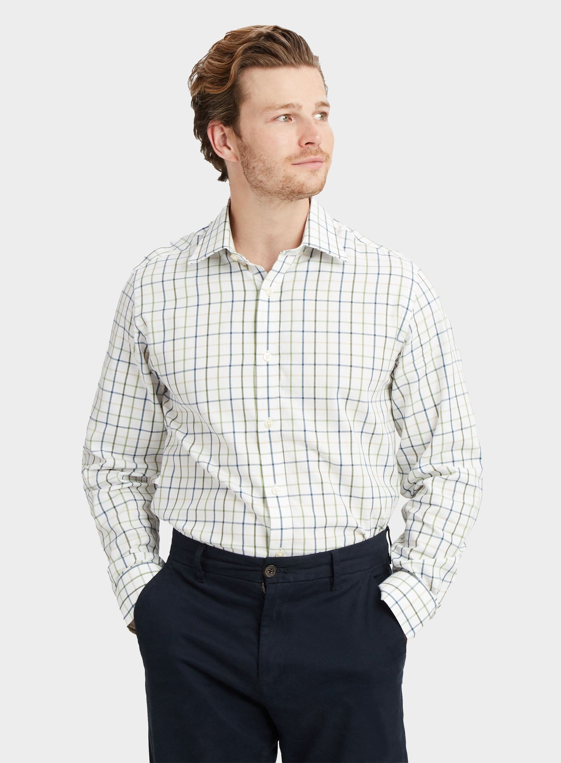 Classic Tattersall Shirt in Blue and Green Check