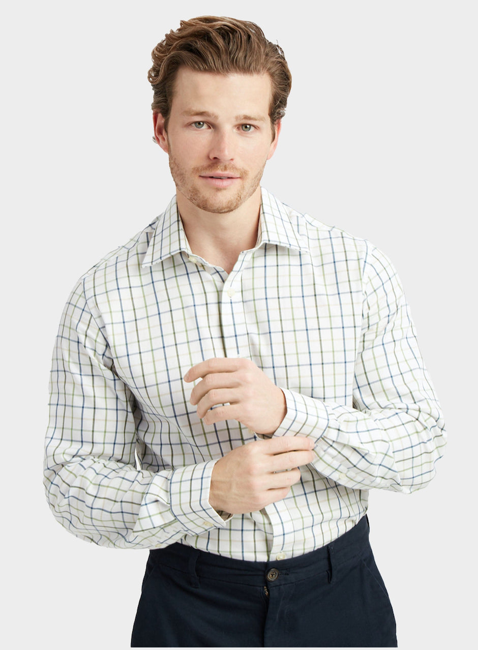 0099~tattersall check spread collar shirt