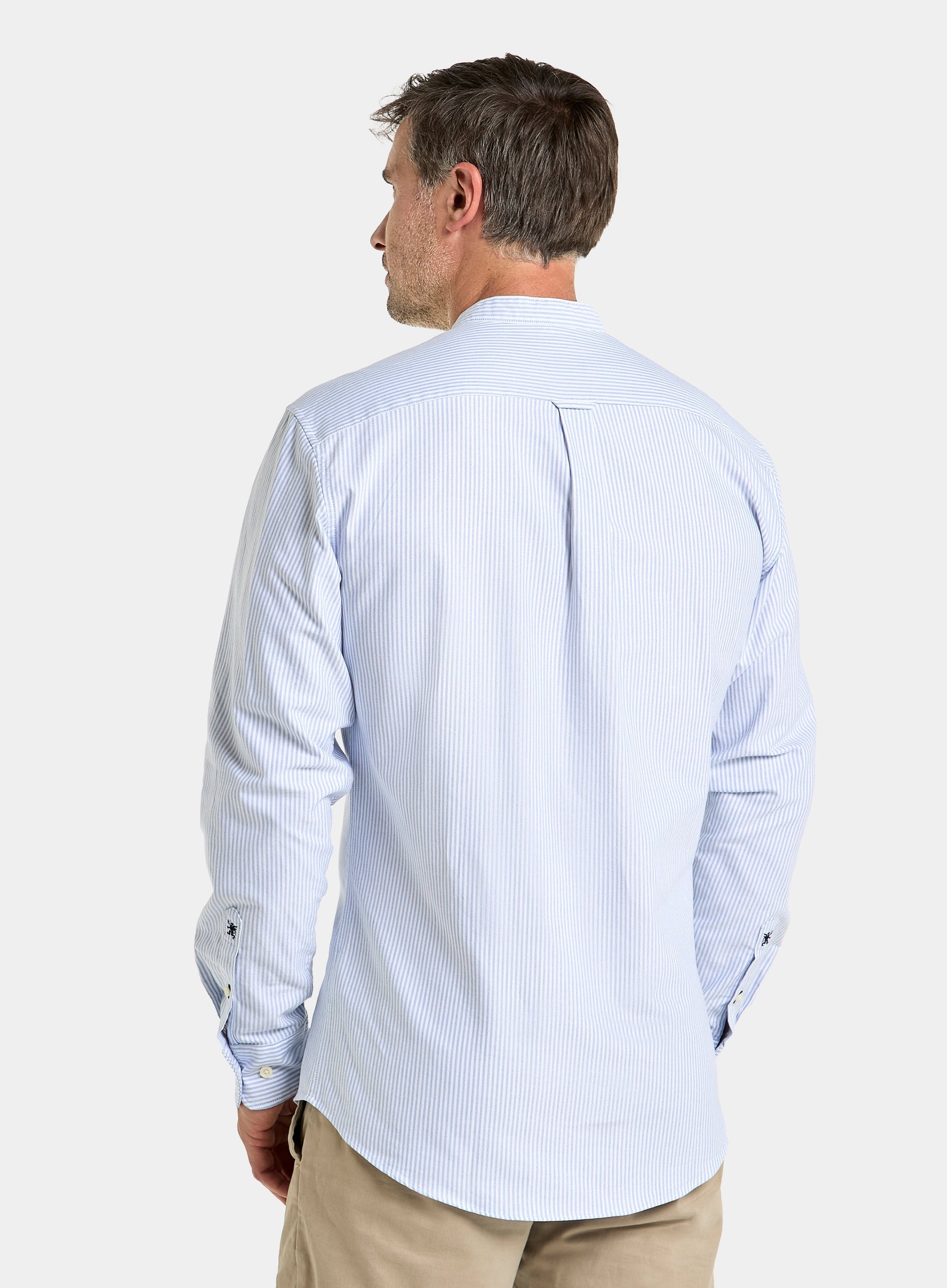 Collarless Oxford Shirt - Blue Stripe