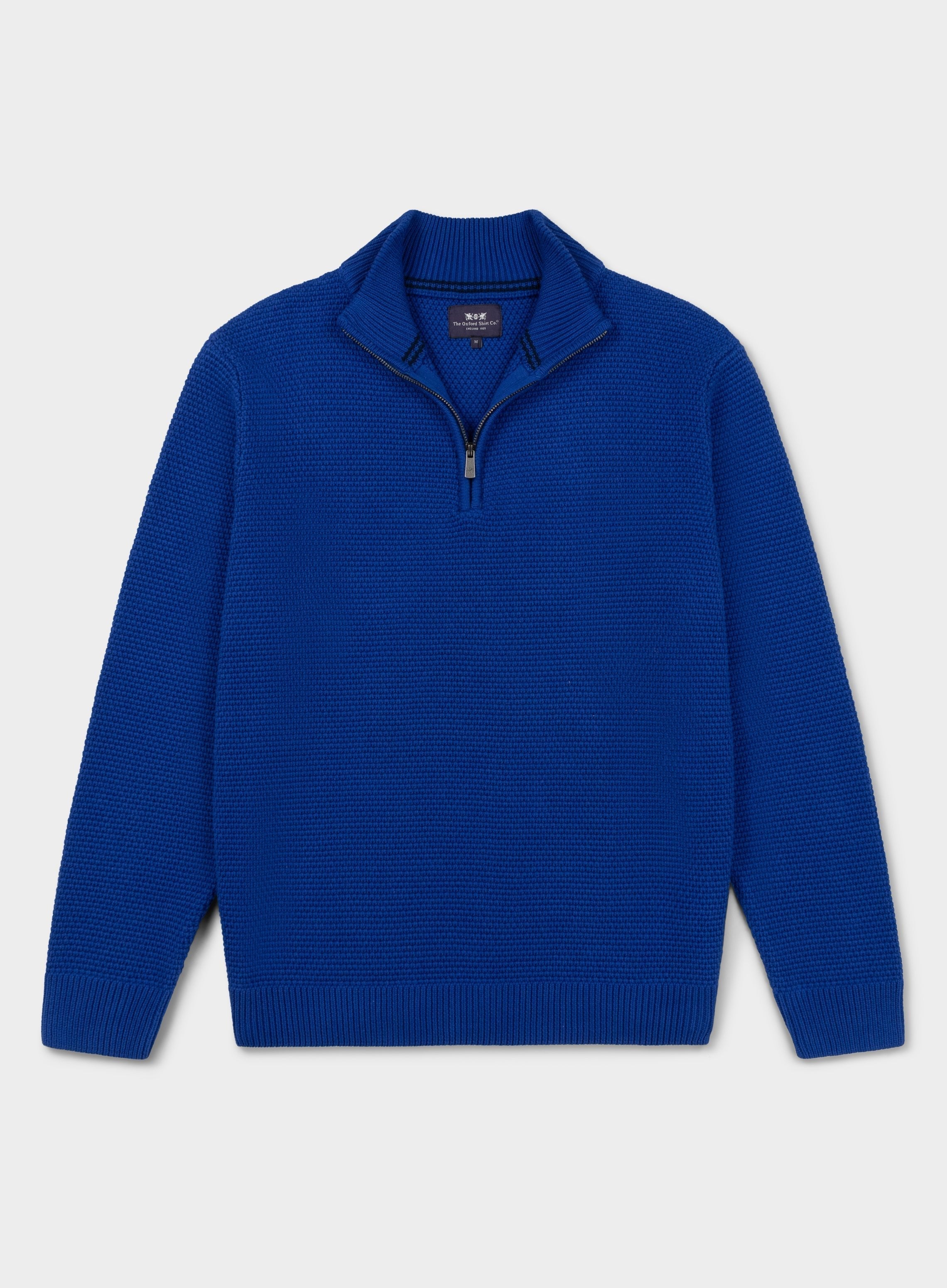 Mens Cotton Waffle ¼ Zip in Blue - Oxford Shirt Co.