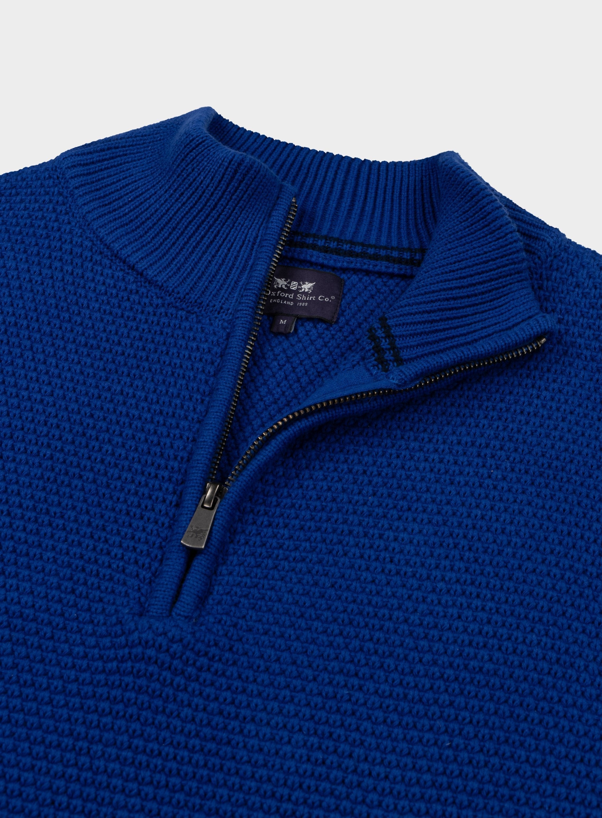 Mens Cotton Waffle ¼ Zip in Blue - Oxford Shirt Co.