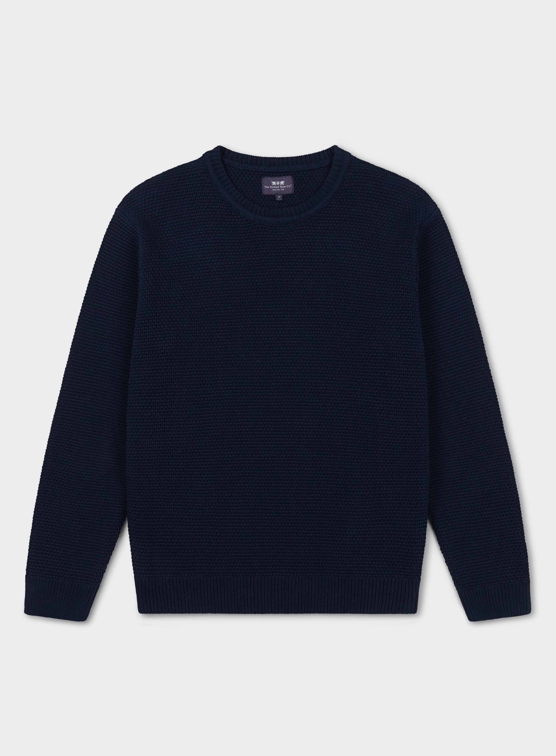 Mens Cotton Waffle Crew Neck in Navy - Oxford Shirt Co.