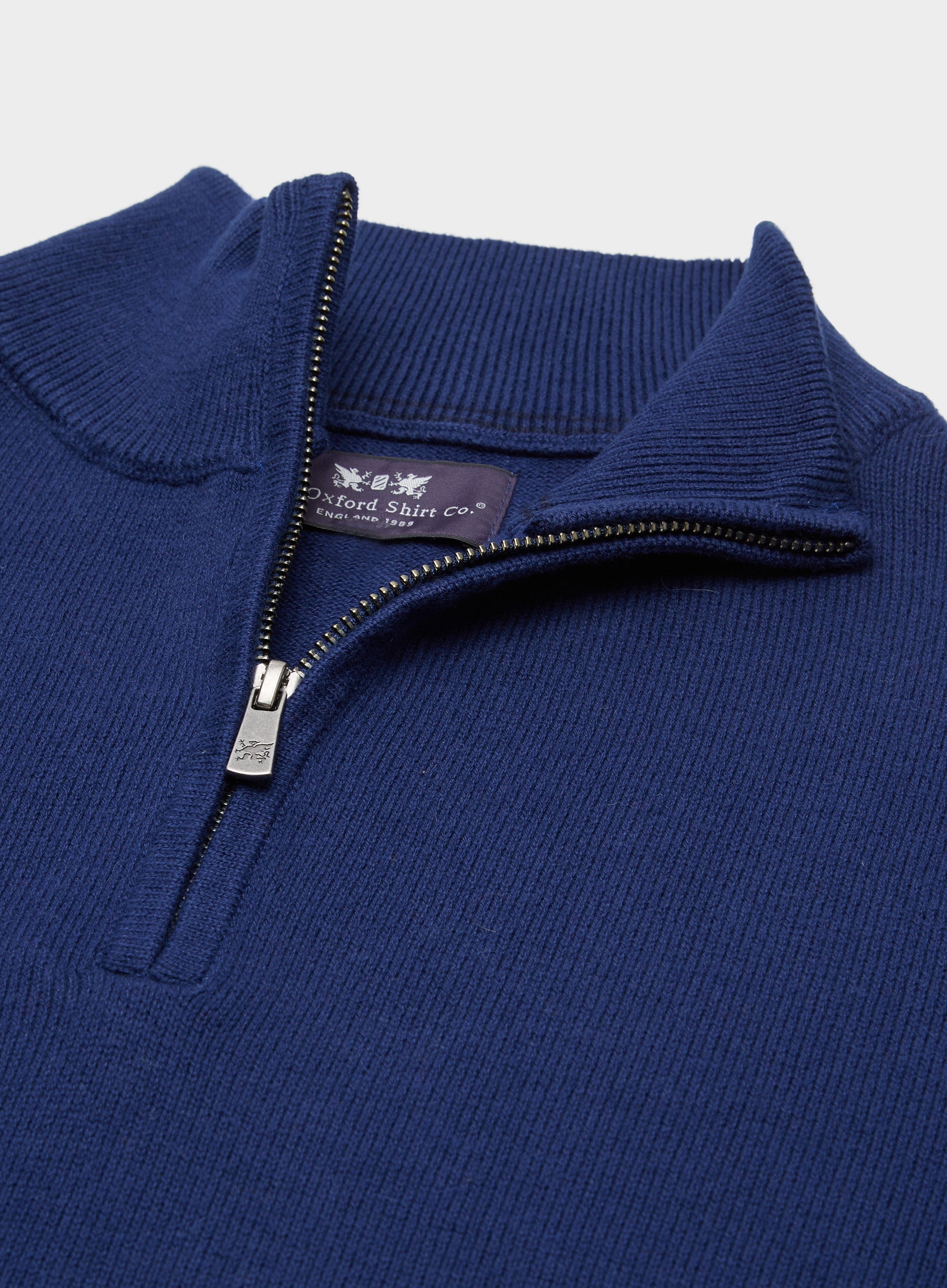 Mens Cotton Cashmere 1/4 Zip Jumper in Midnight - Oxford Shirt Co.