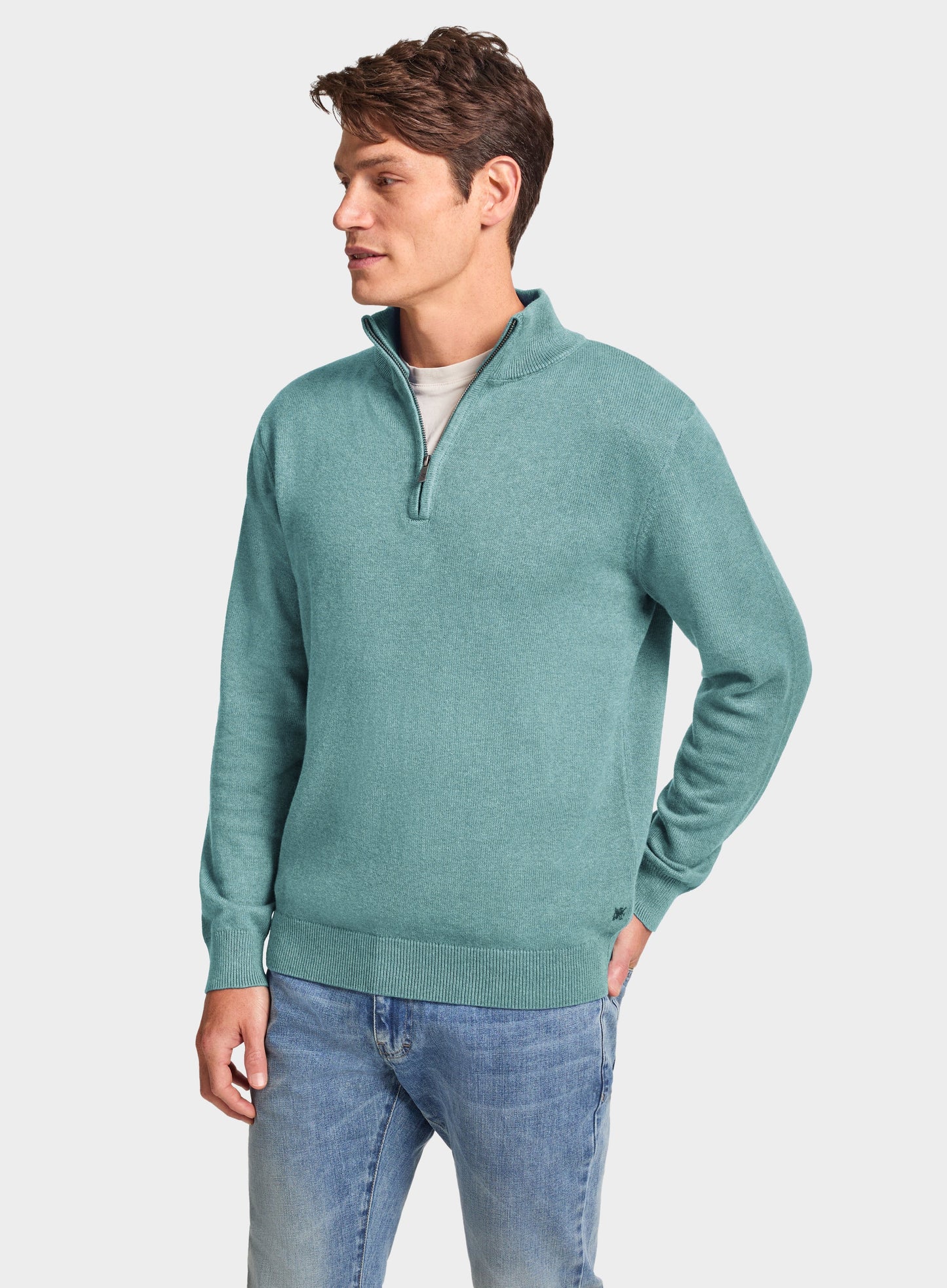 Cotton Cashmere 1/4 Zip in Mint