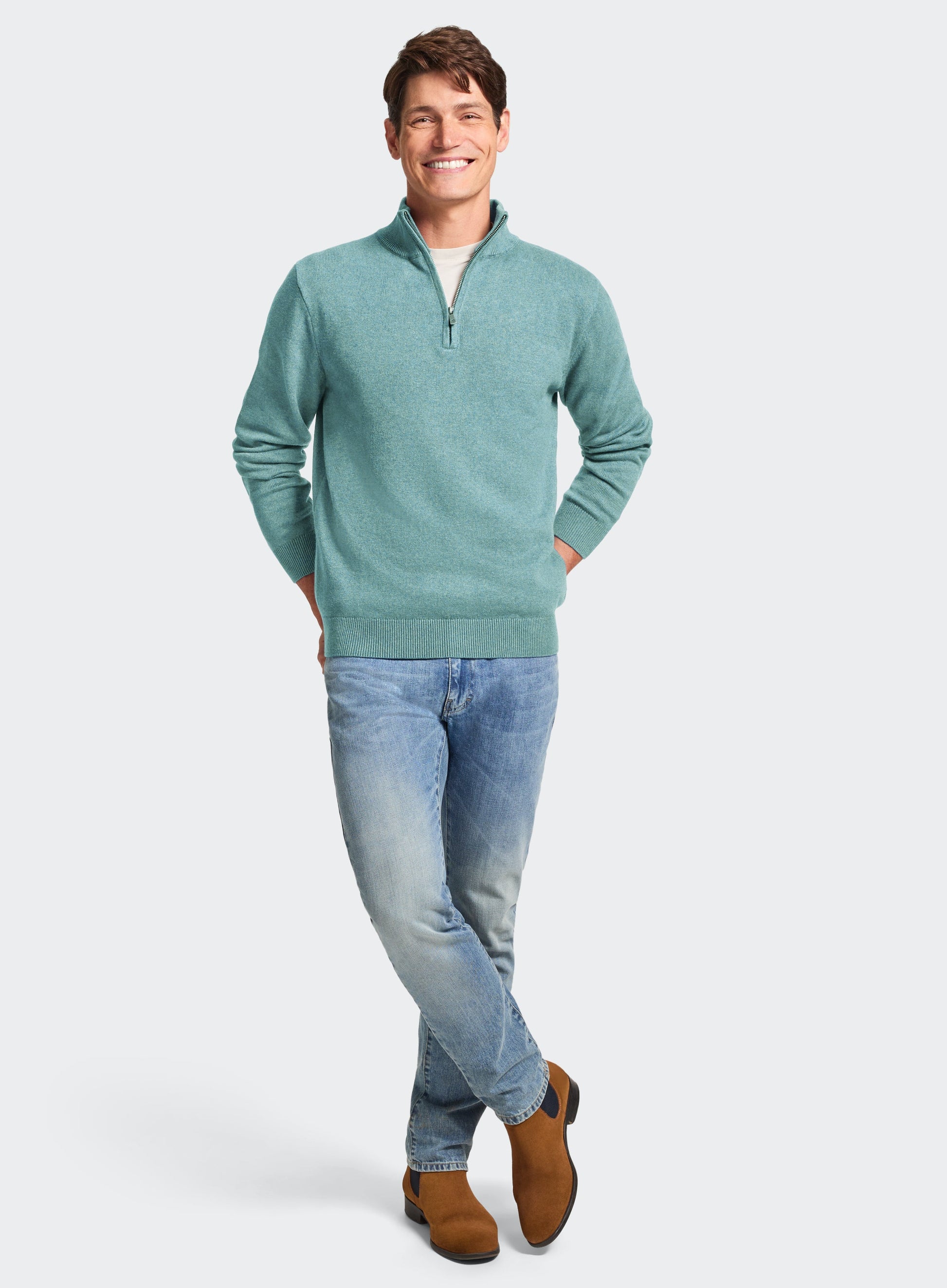 Cotton Cashmere 1/4 Zip in Mint