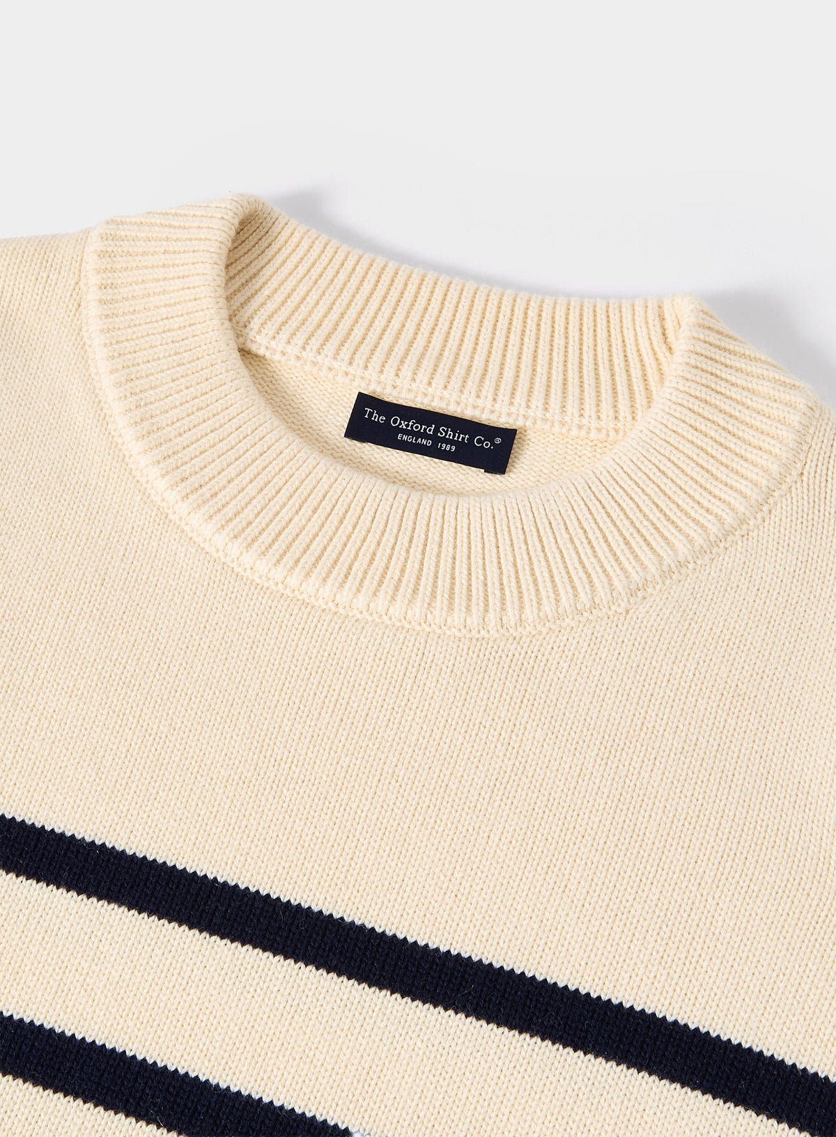 Cotton Cashmere Crew Neck - Ecru and Navy Stripe
