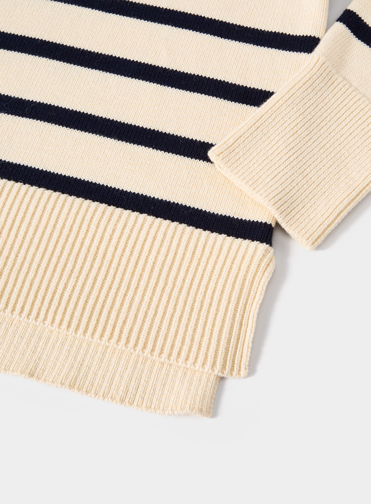 Cotton Cashmere Crew Neck - Ecru and Navy Stripe