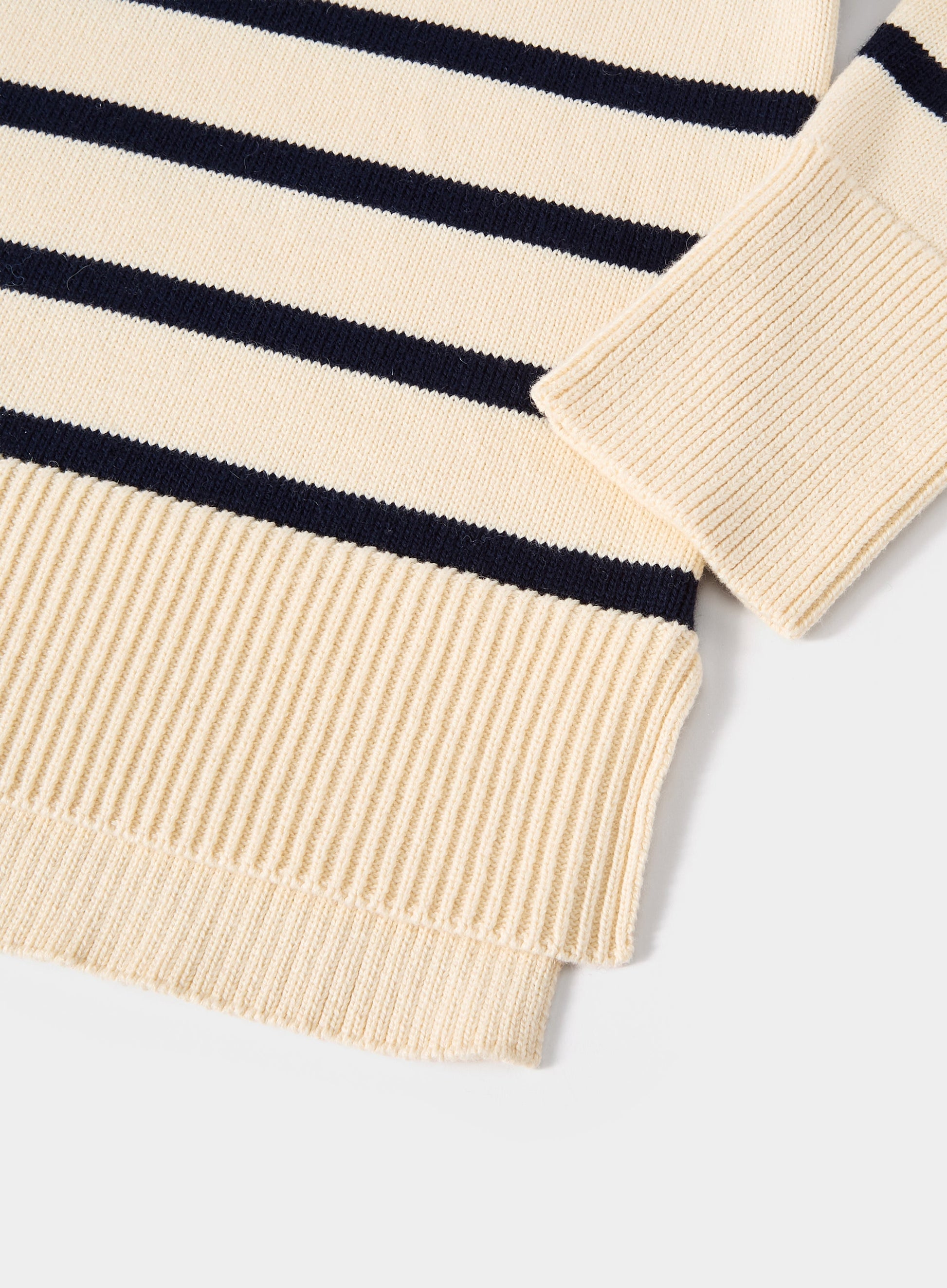 Cotton Cashmere Crew Neck - Ecru and Navy Stripe