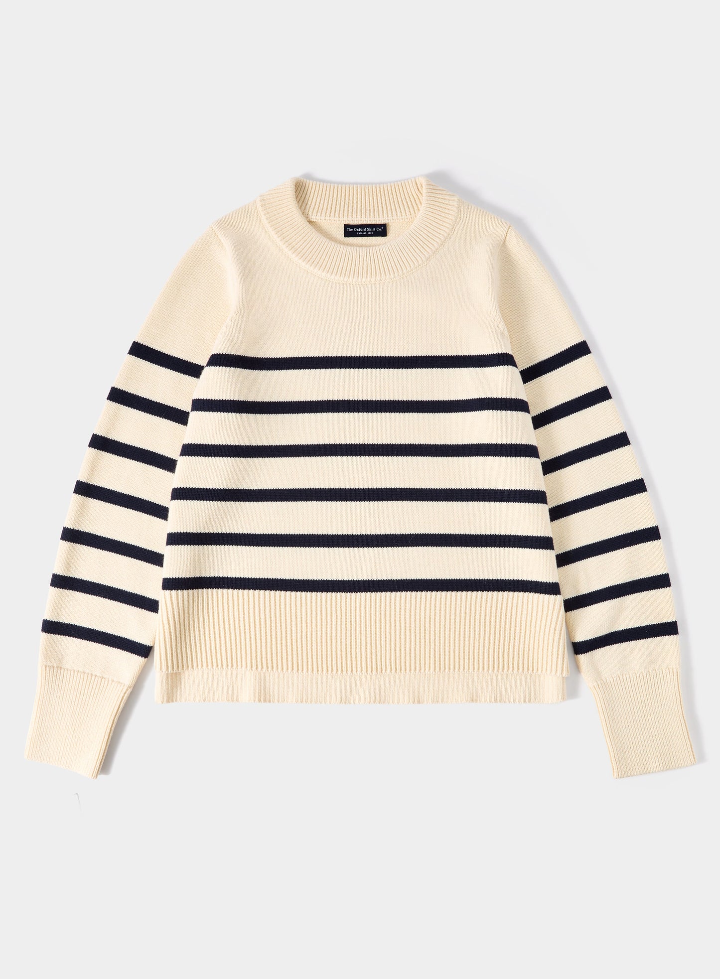 Cotton Cashmere Crew Neck - Ecru and Navy Stripe