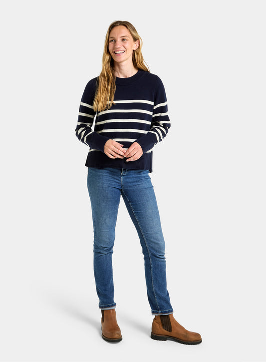 Cotton Cashmere Crew Neck - Navy and Cream Stripe
