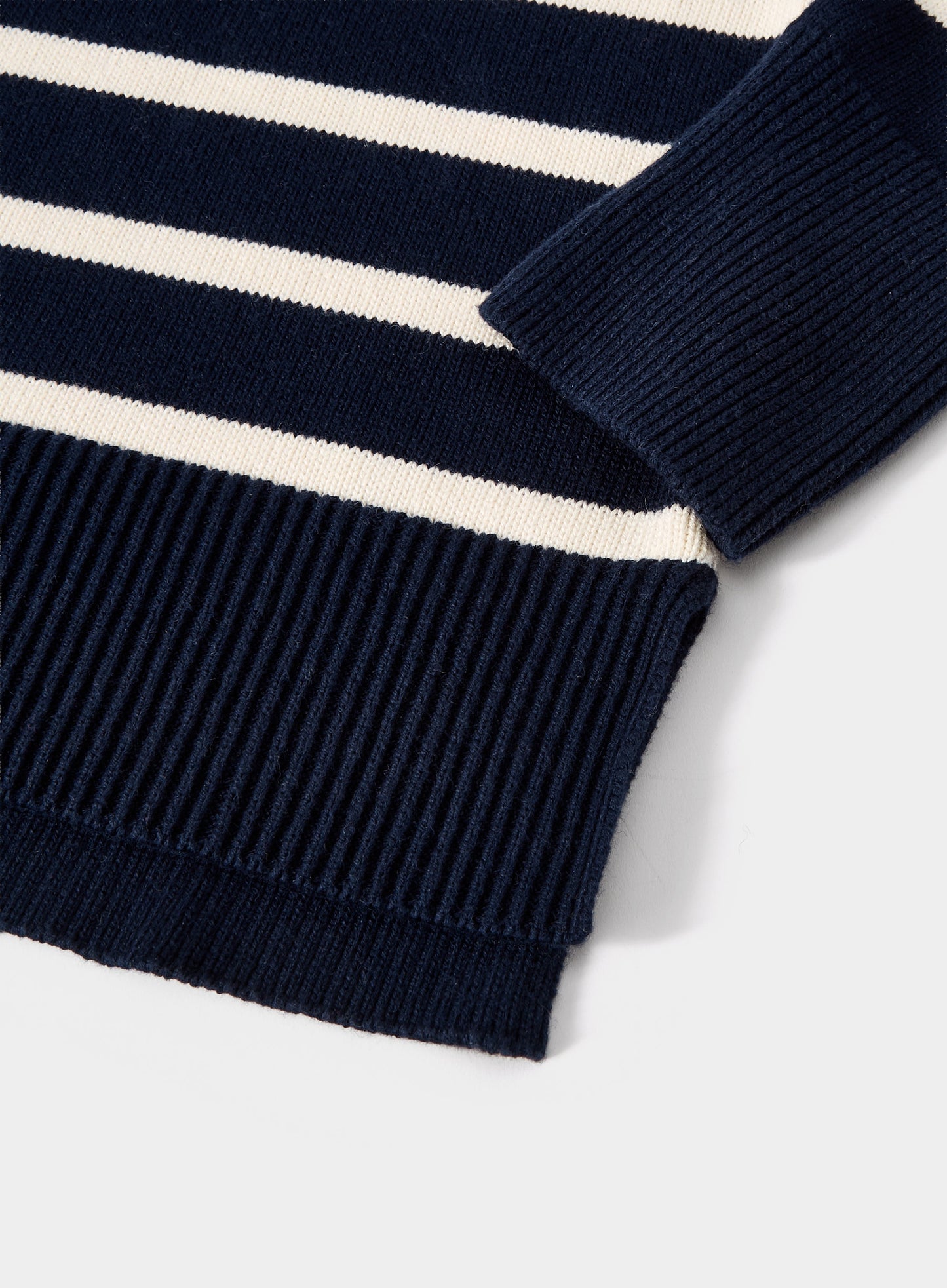 Cotton Cashmere Crew Neck - Navy and Cream Stripe