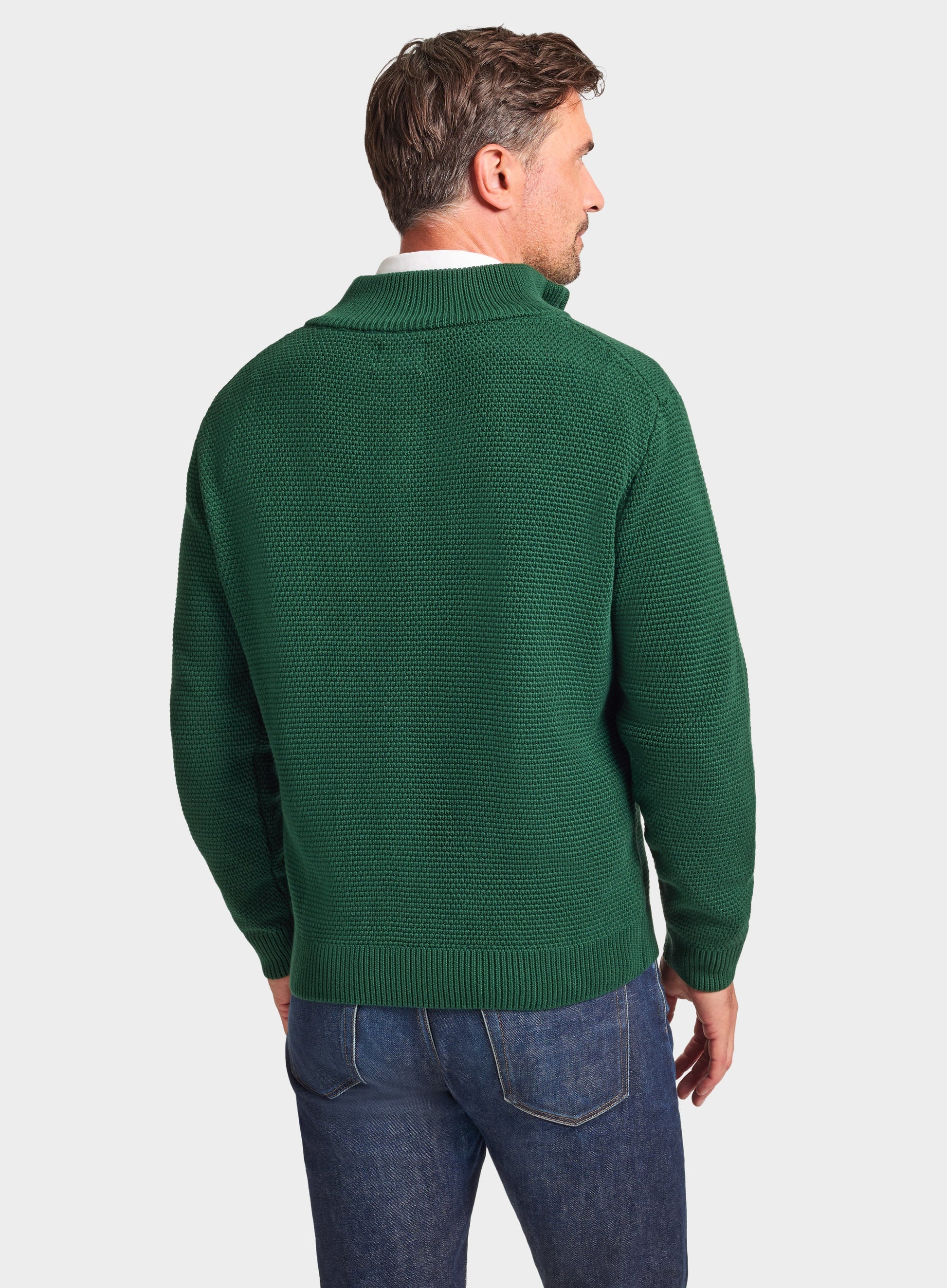 Cotton Waffle ¼ Zip in Green