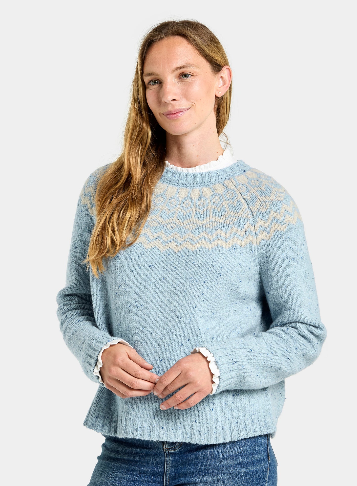 Crew Neck Fairisle Jumper - Blue