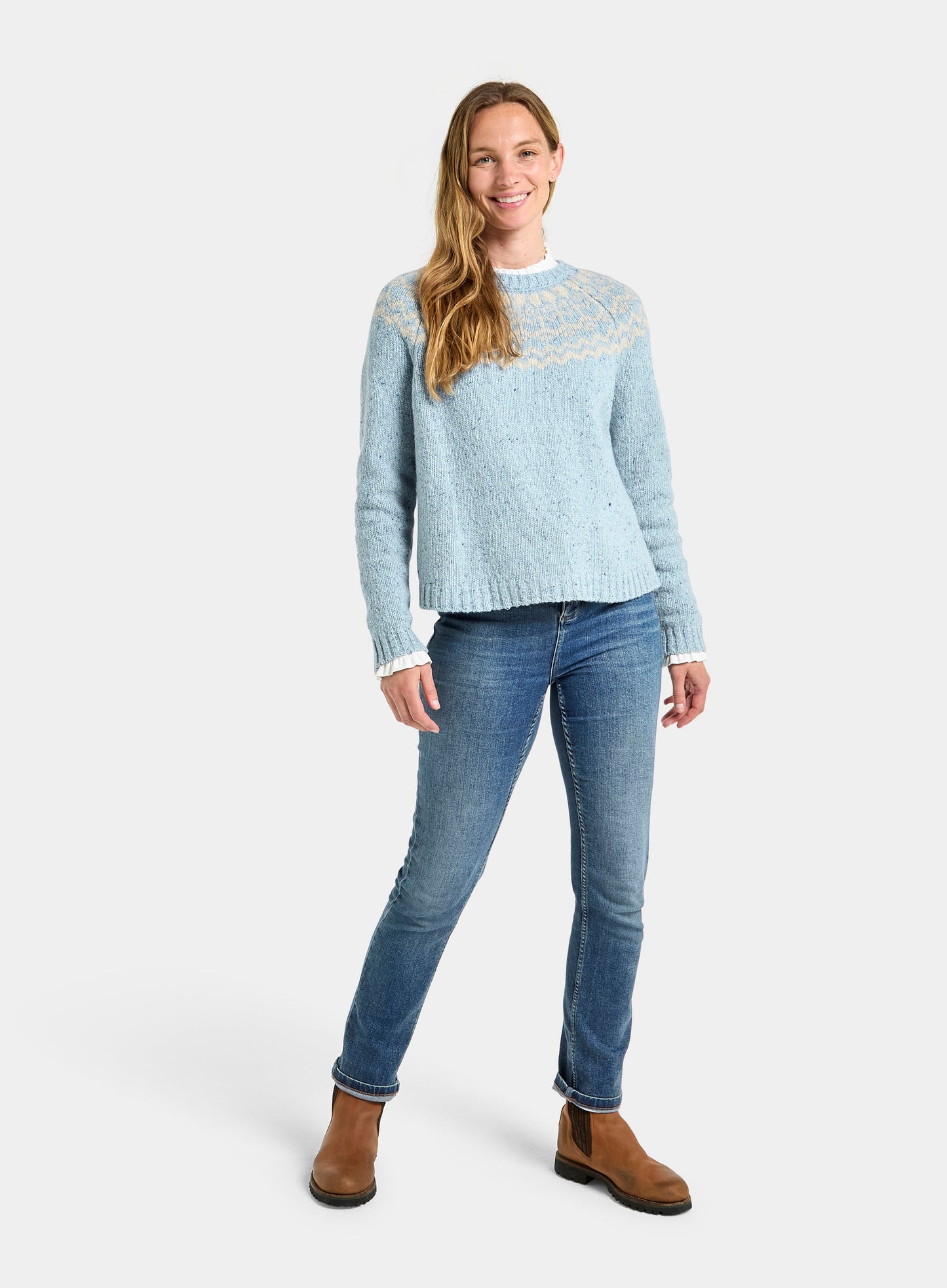 Crew Neck Fairisle Jumper - Blue