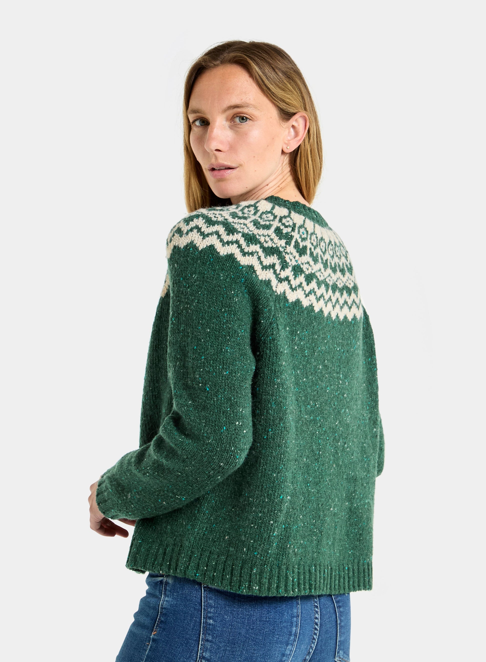 Crew Neck Fairisle Jumper - Green