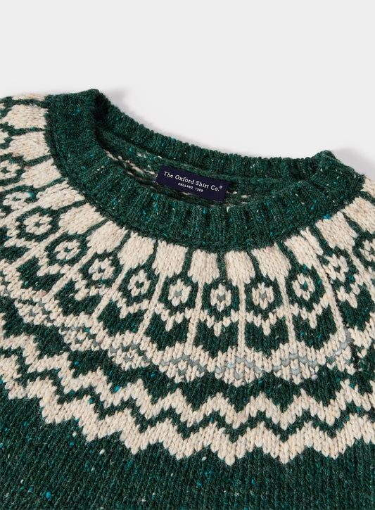 Crew Neck Fairisle Jumper - Green