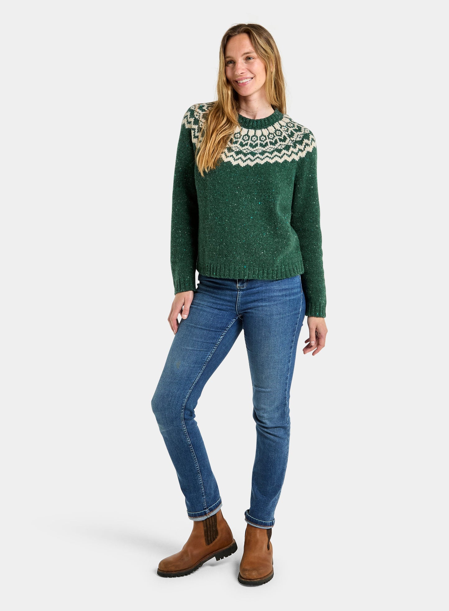 Crew Neck Fairisle Jumper - Green