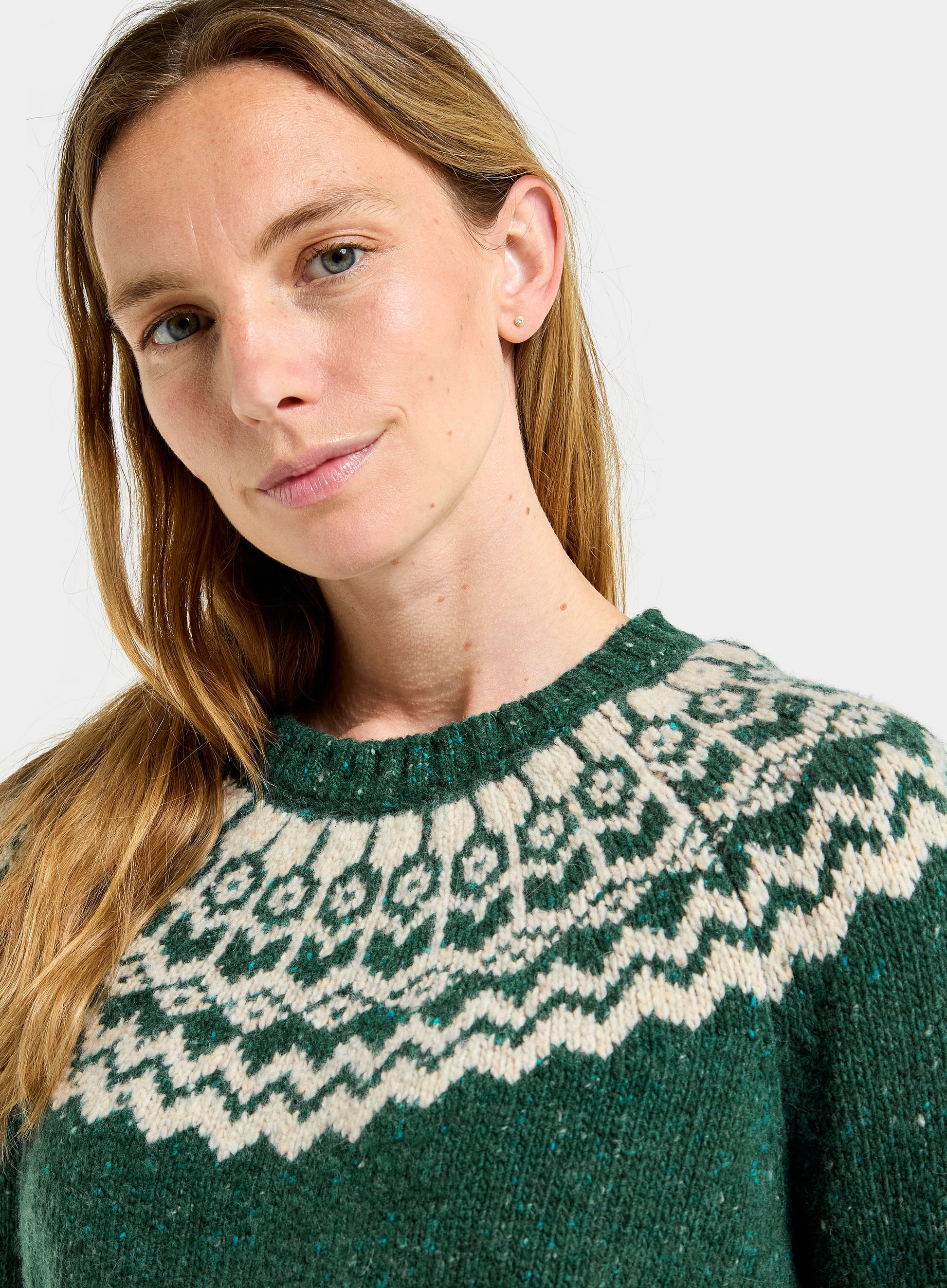 Crew Neck Fairisle Jumper - Green
