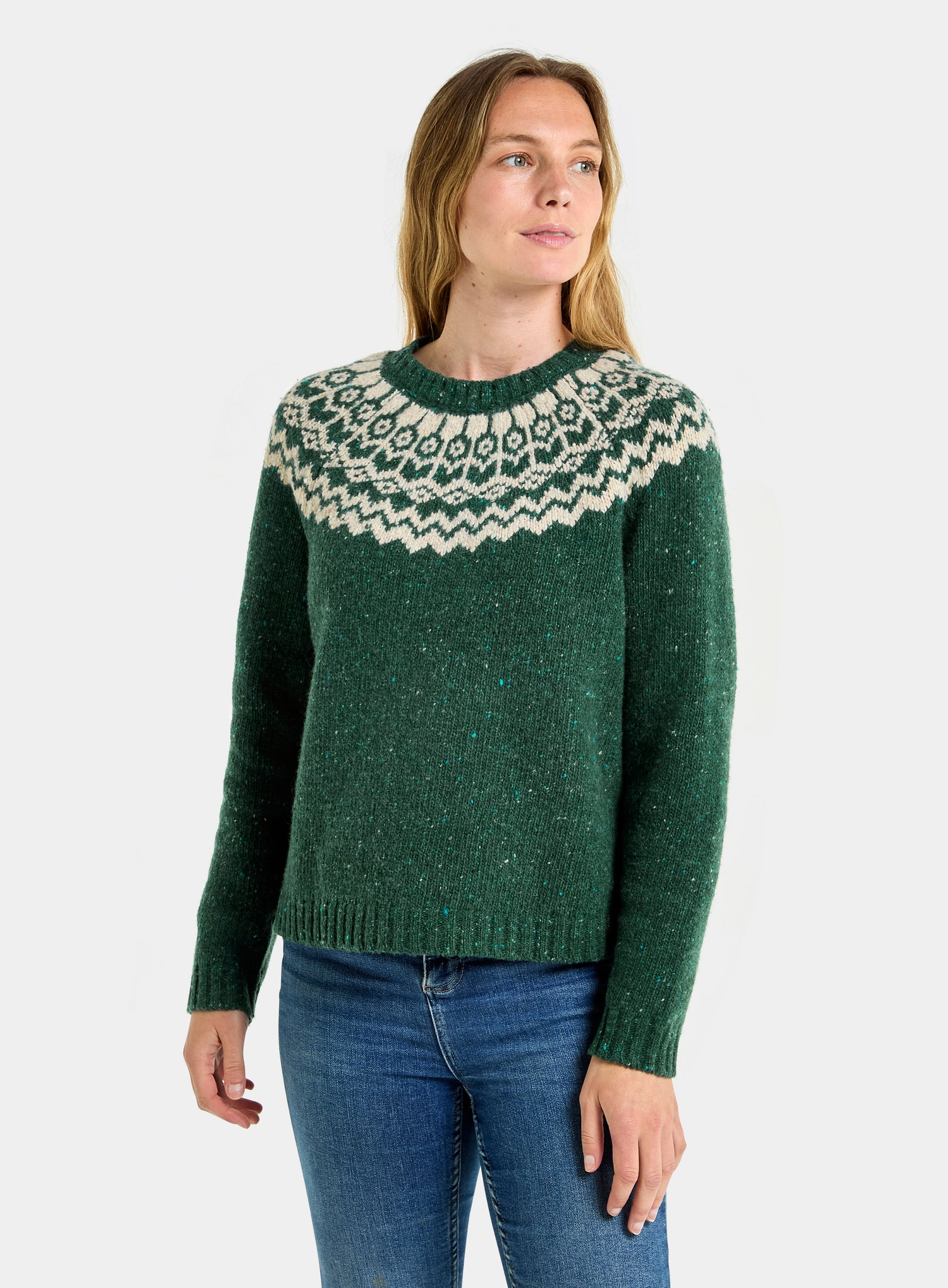 Crew Neck Fairisle Jumper - Green