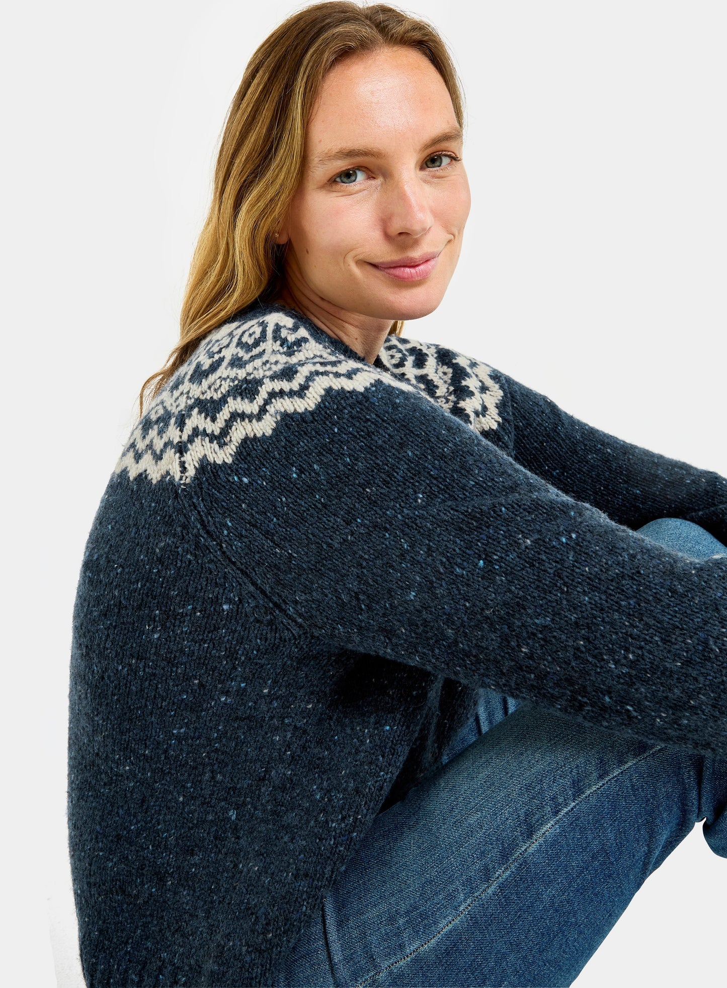 Crew Neck Fairisle Jumper - Navy