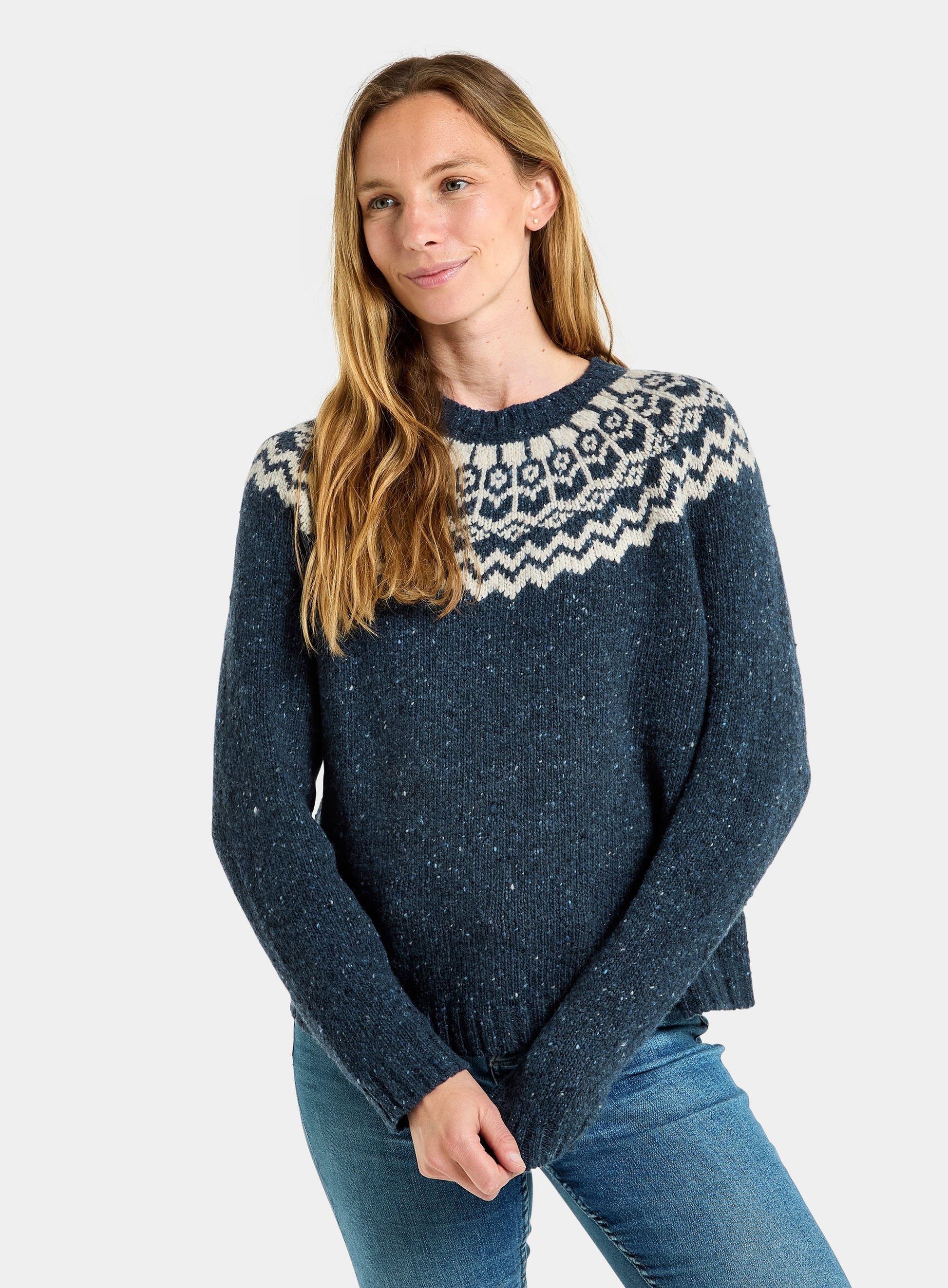 Crew Neck Fairisle Jumper - Navy