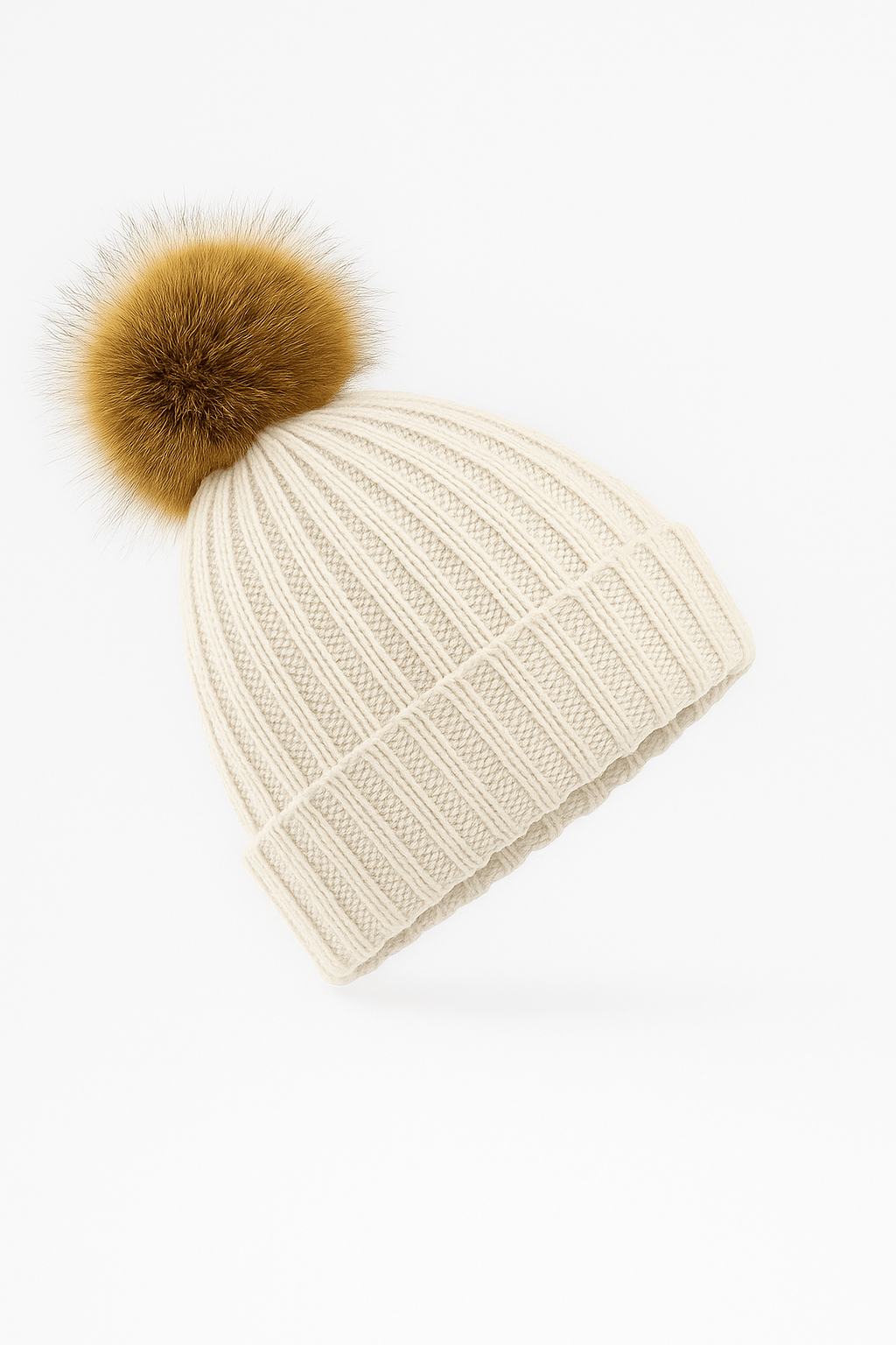 Faux Fur Bobble Hat - Ecru
