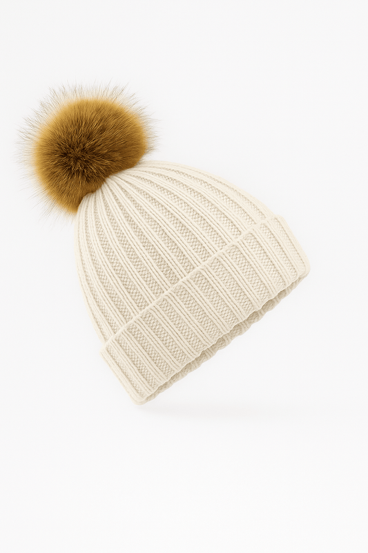 Faux Fur Bobble Hat - Ecru