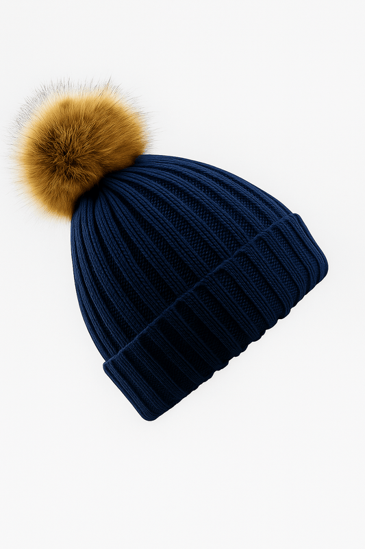 Faux Fur Bobble Hat - Navy