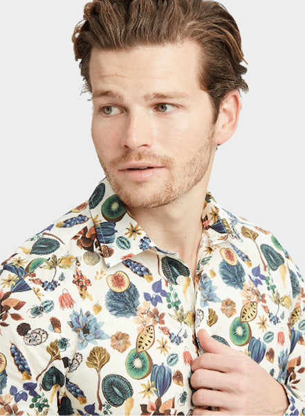 Perry Ellis Camicia Uomo Maniche Corte Con Stampa Floreale - Tessuto Elasticizzato, Collo A Punta