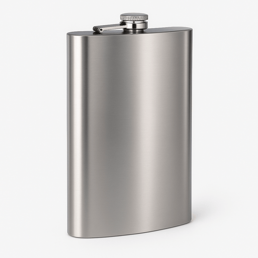 Giant stainless steel hip flask.