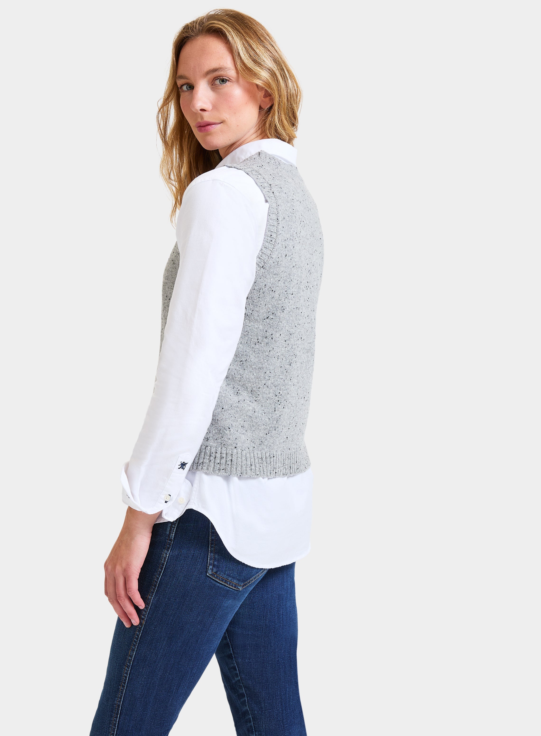 Womens Knitted Neppy Vest in Grey - Oxford Shirt Co.